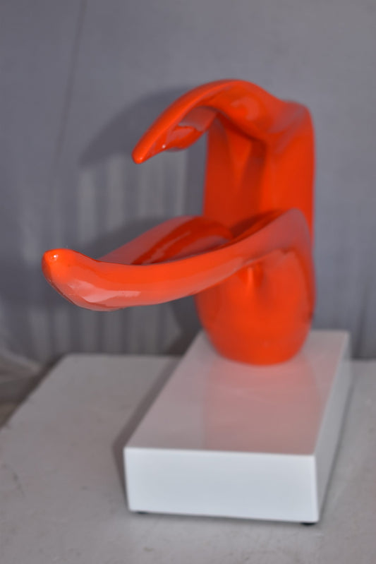 Modern Art Orange Ribbon Resin Statue Mounted on A Base Size: 25" x 6" x 13"H