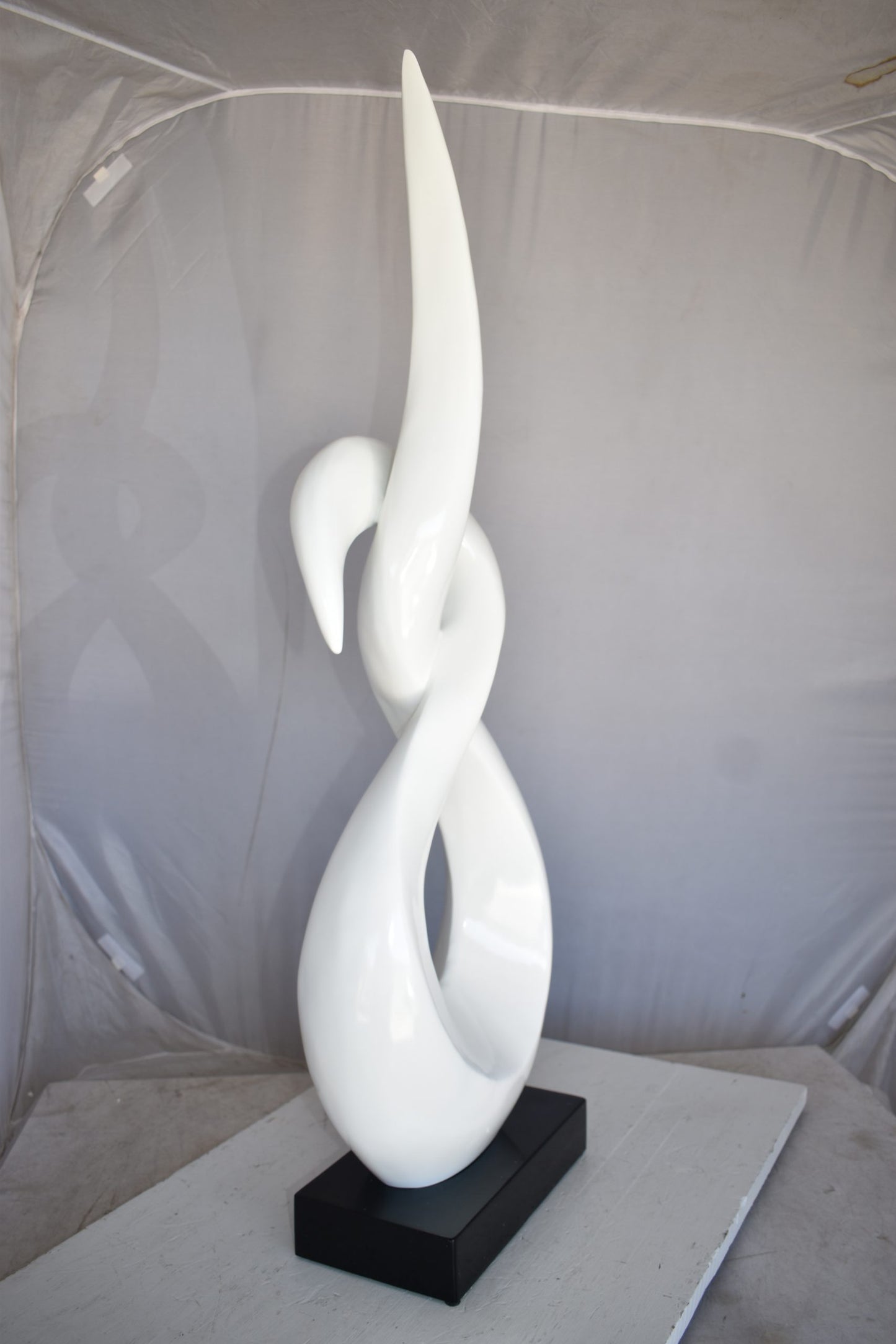 Modern Art White Eternity Sculpture Made of Resin on A Base 13" x 7" x 42"H