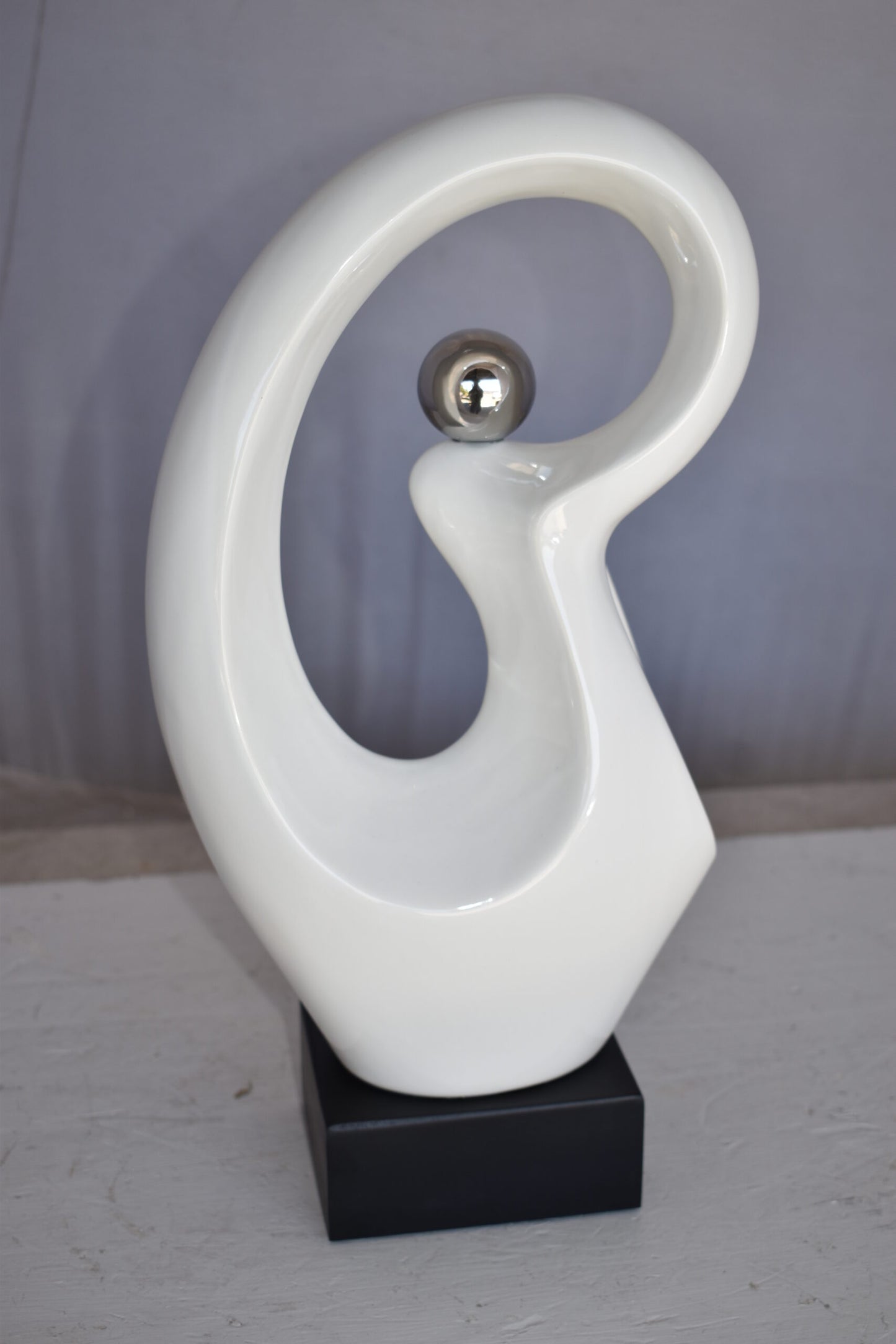 Modern Art Ceramic Abstract Silver and White Colors Size: 9" x 6" x 16"H