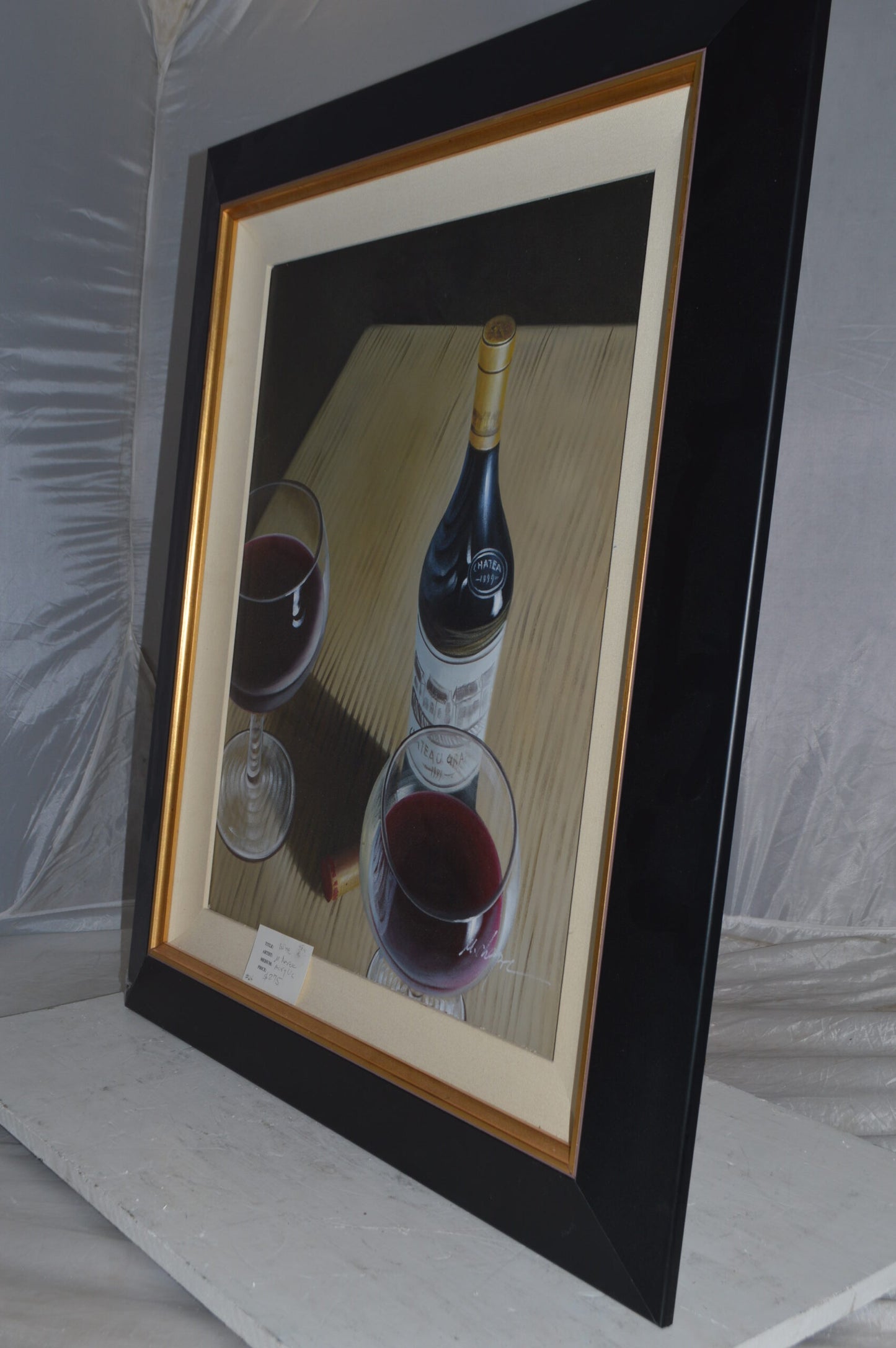 Wine Buttle and Glasses Painting by unknown - Size: 29"L x 34"W