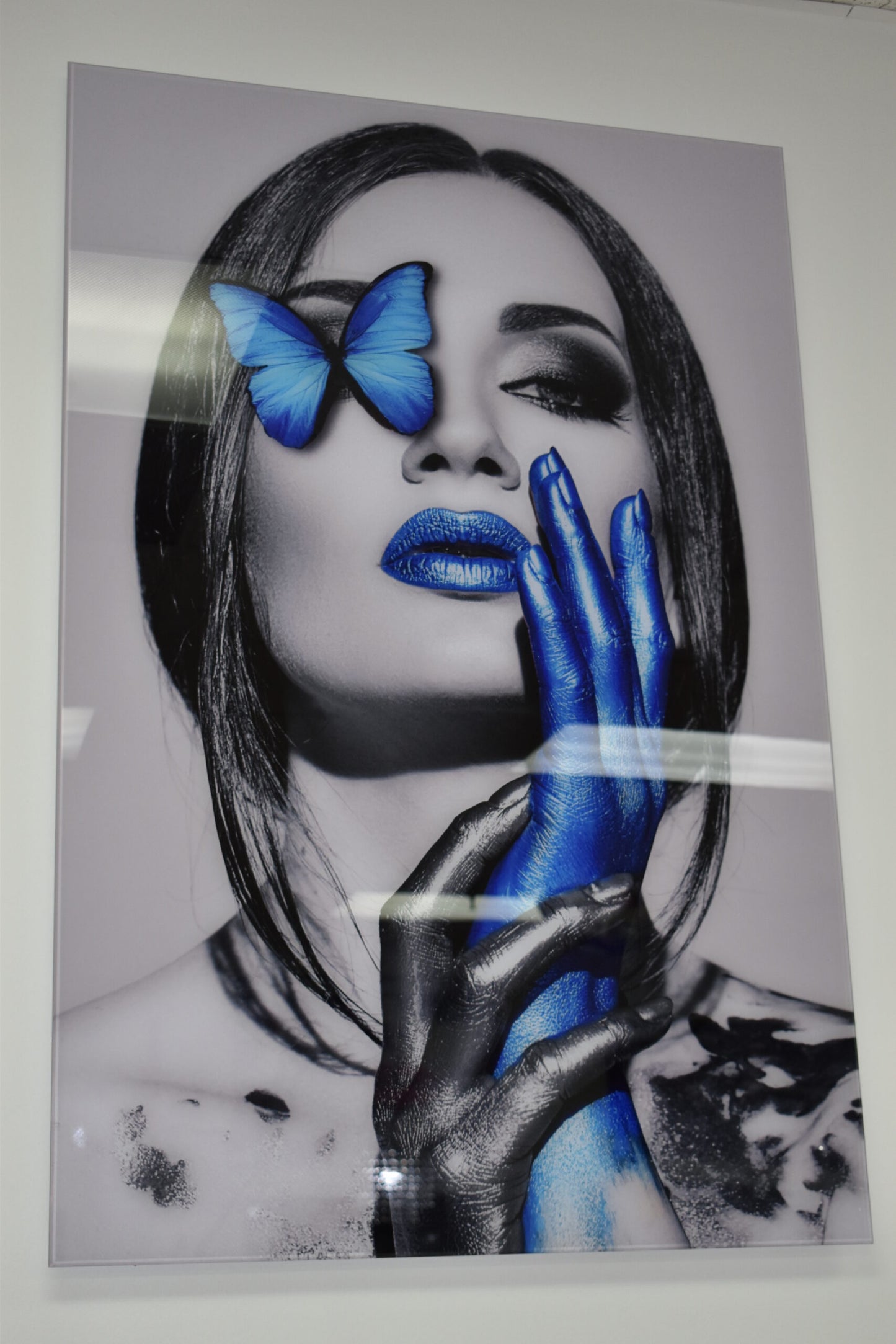 Blue Women Modern Painting on A Large Acrylic - Plexiglass Size: 1" x 31" x 47"H