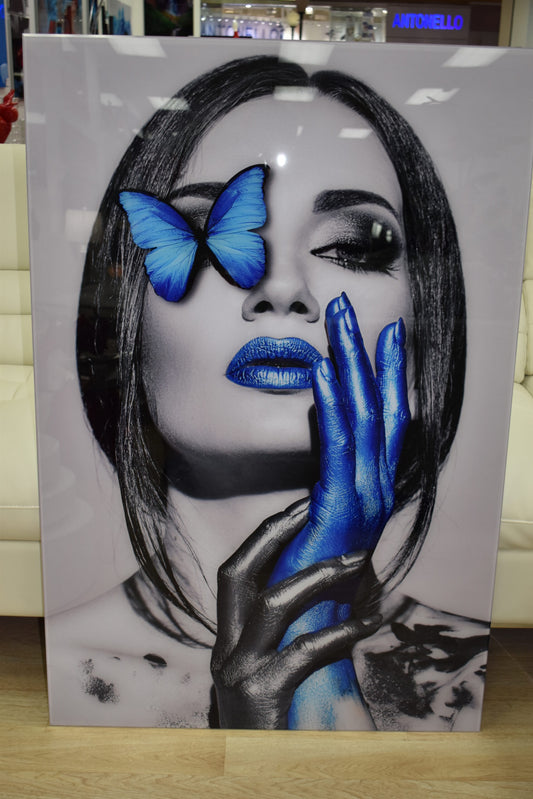 Blue Women Modern Painting on A Large Acrylic - Plexiglass Size: 1" x 31" x 47"H