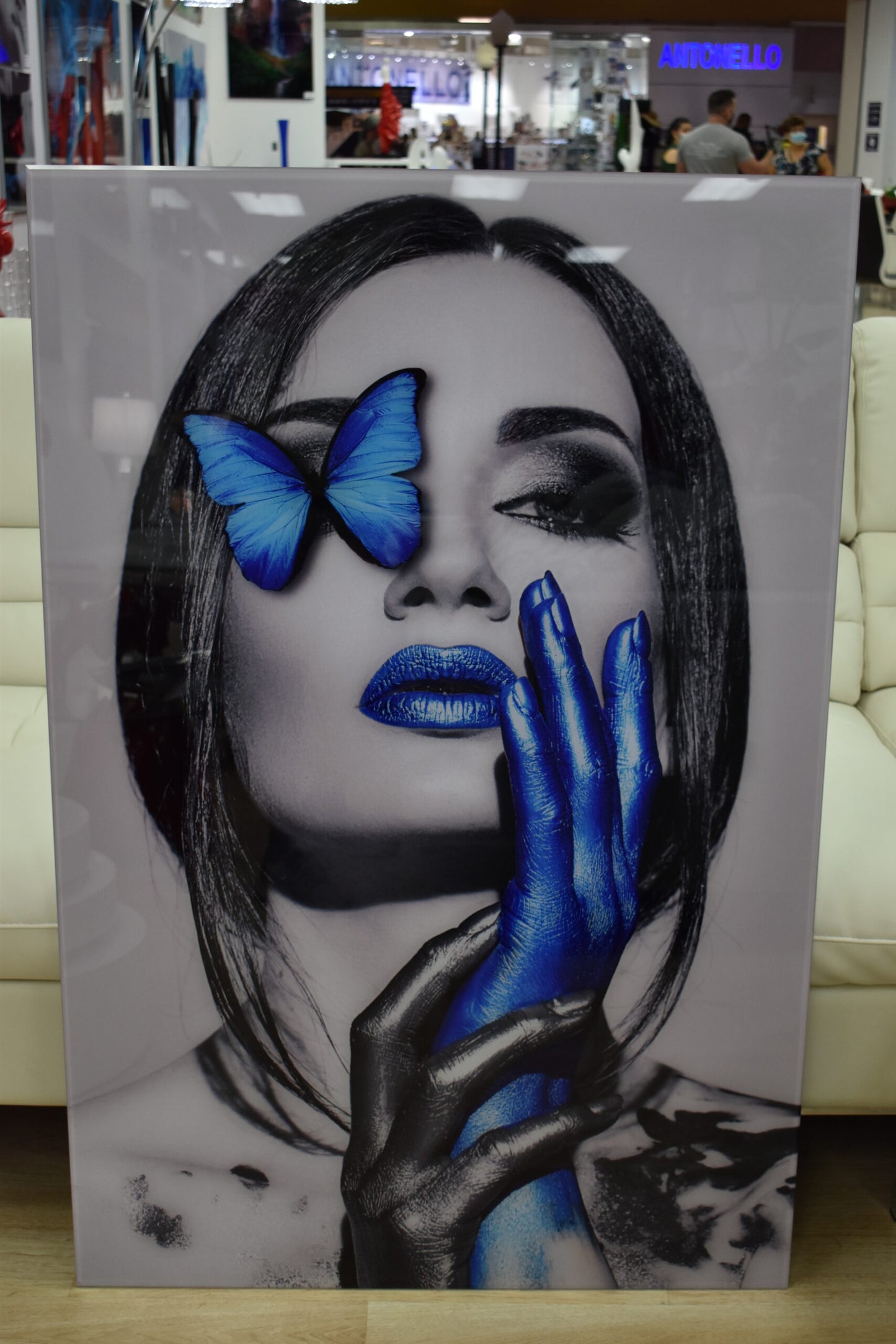 Blue Women Modern Painting on A Large Acrylic - Plexiglass Size: 1" x 31" x 47"H