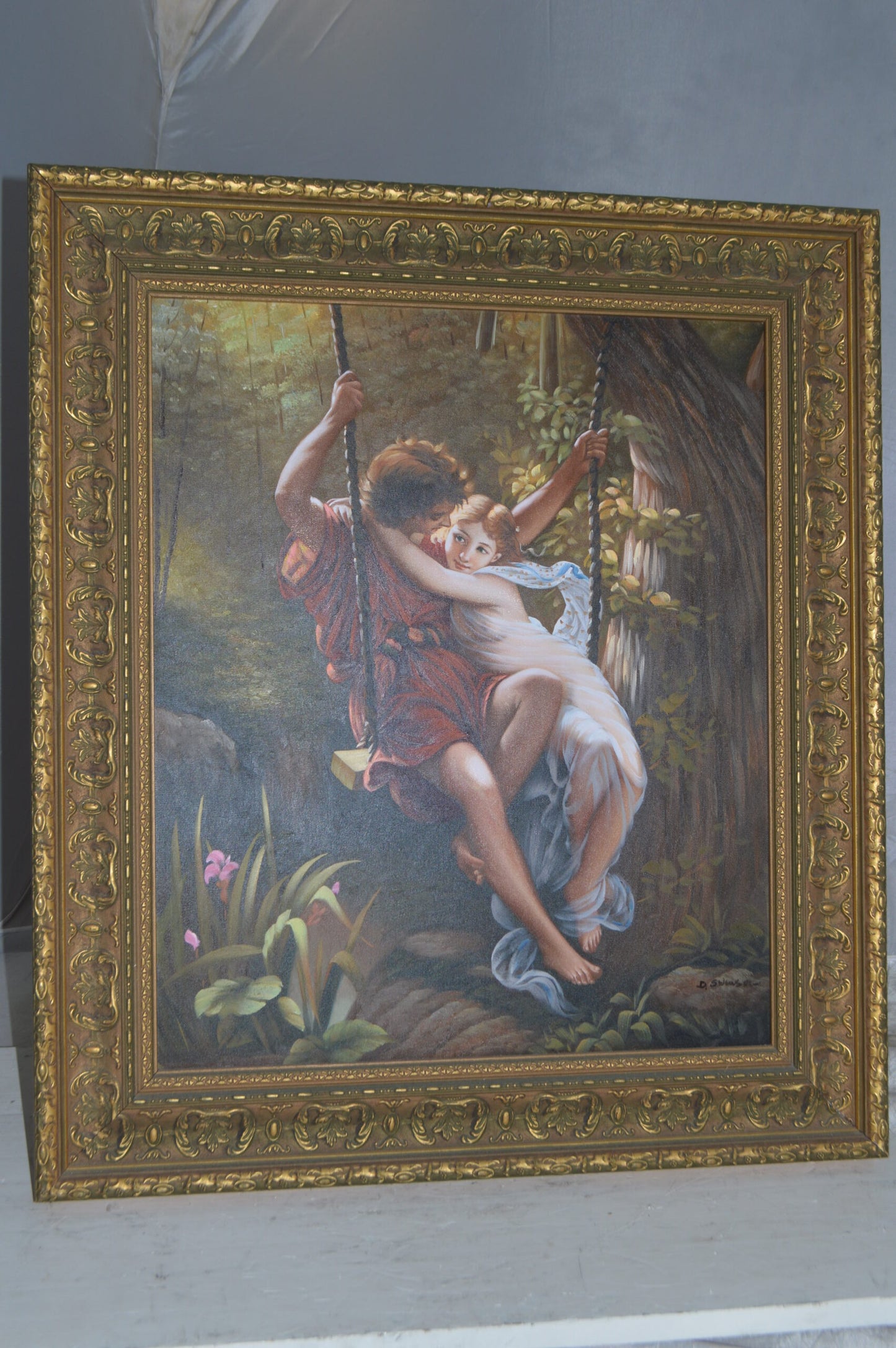 Lovers on a Swing by D. Swinson - Size: 26"L x 31"W