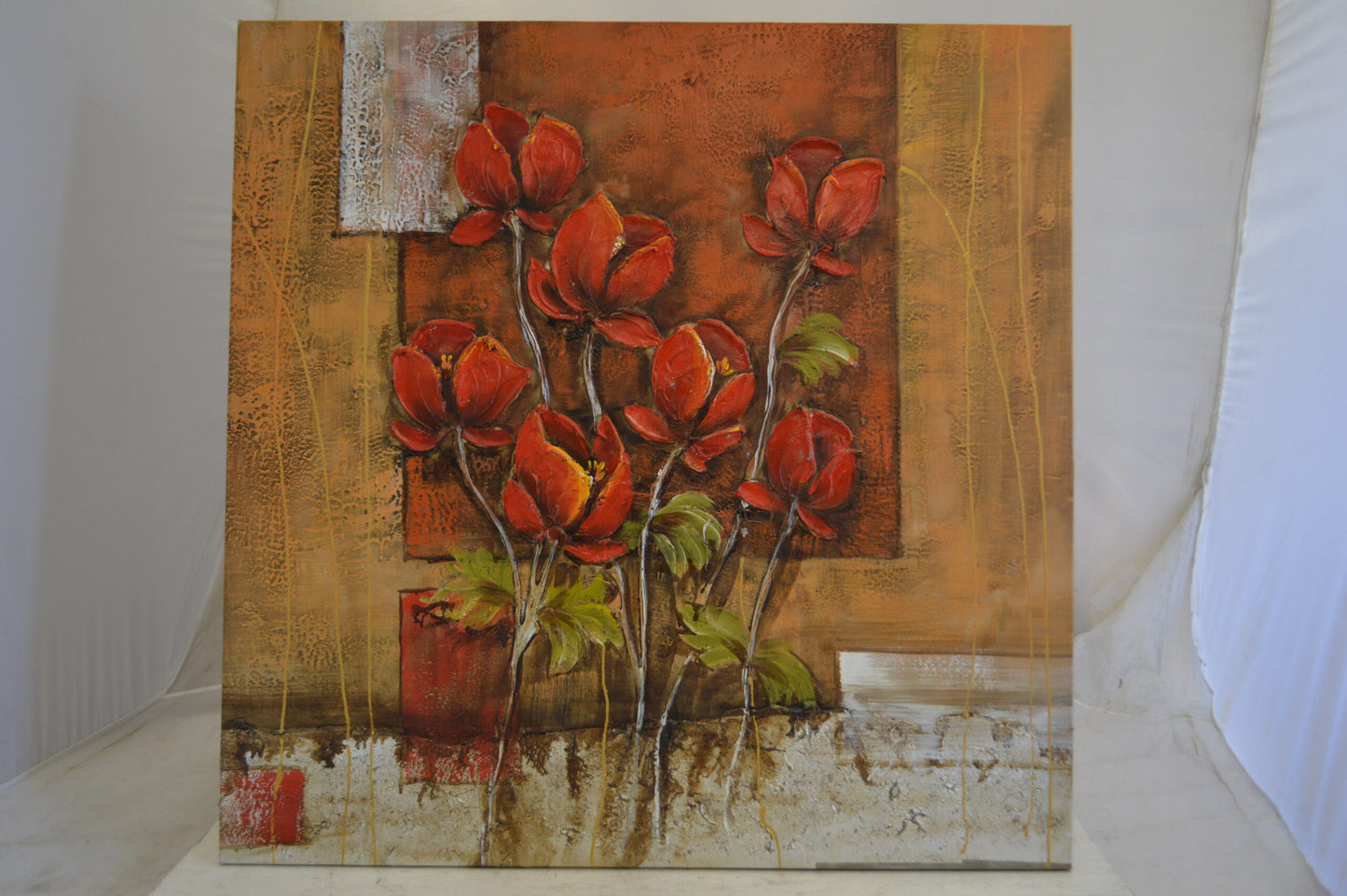 Floral In Red Painting by W. Tinkin - Size: 30"L x 30"W
