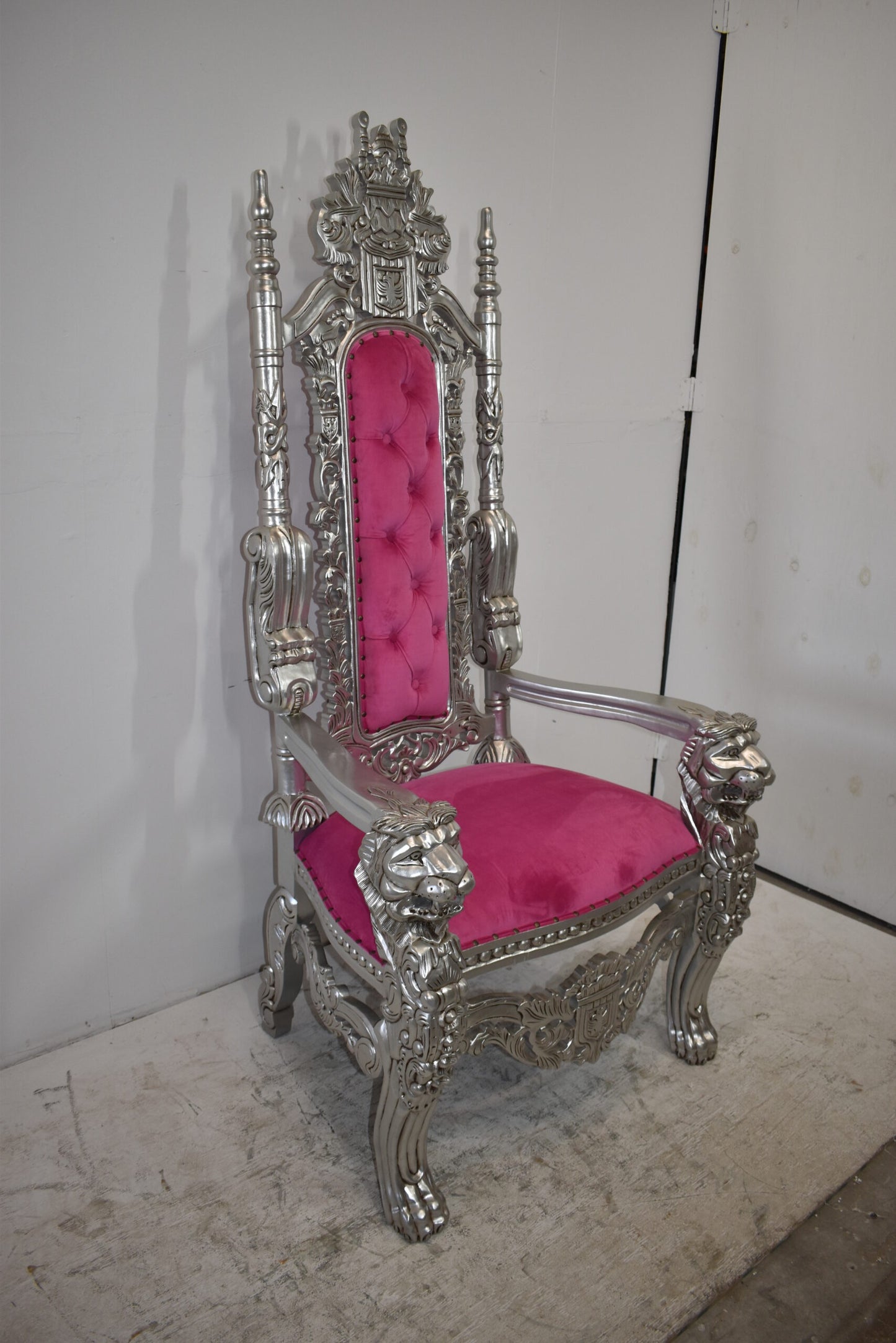 Silver and Pink Lion Chair Made of Wood Size: 26" x 36" x 71"H