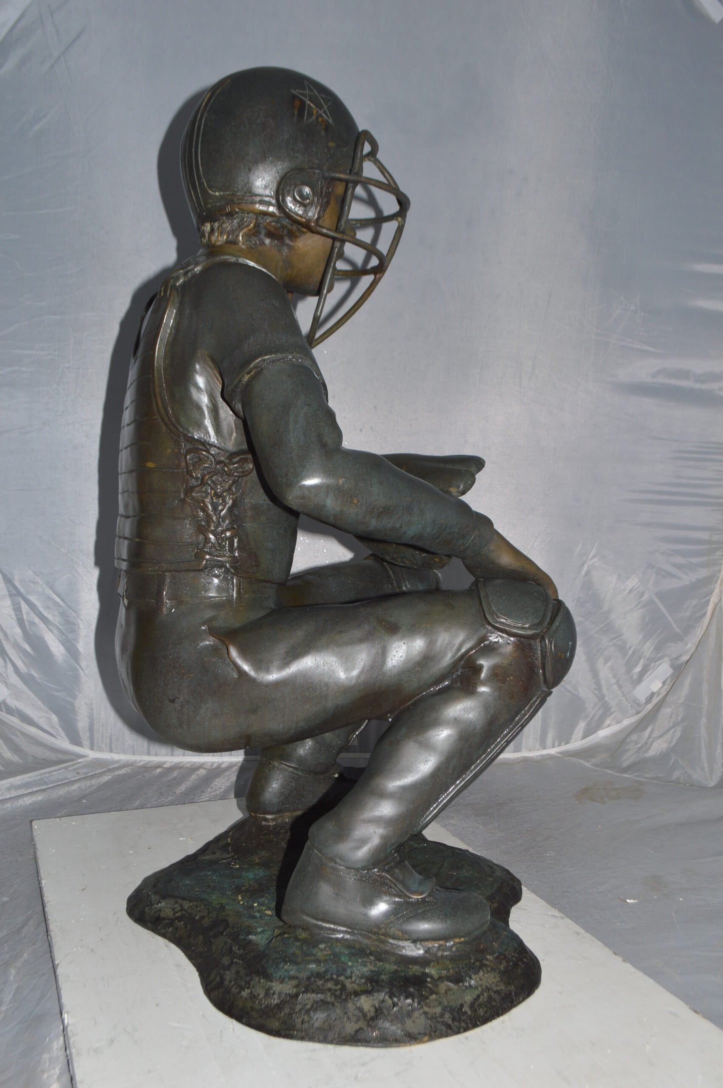 Baseball Catcher Bronze Statue -  Size: 24"L x 16"W x 36"H.