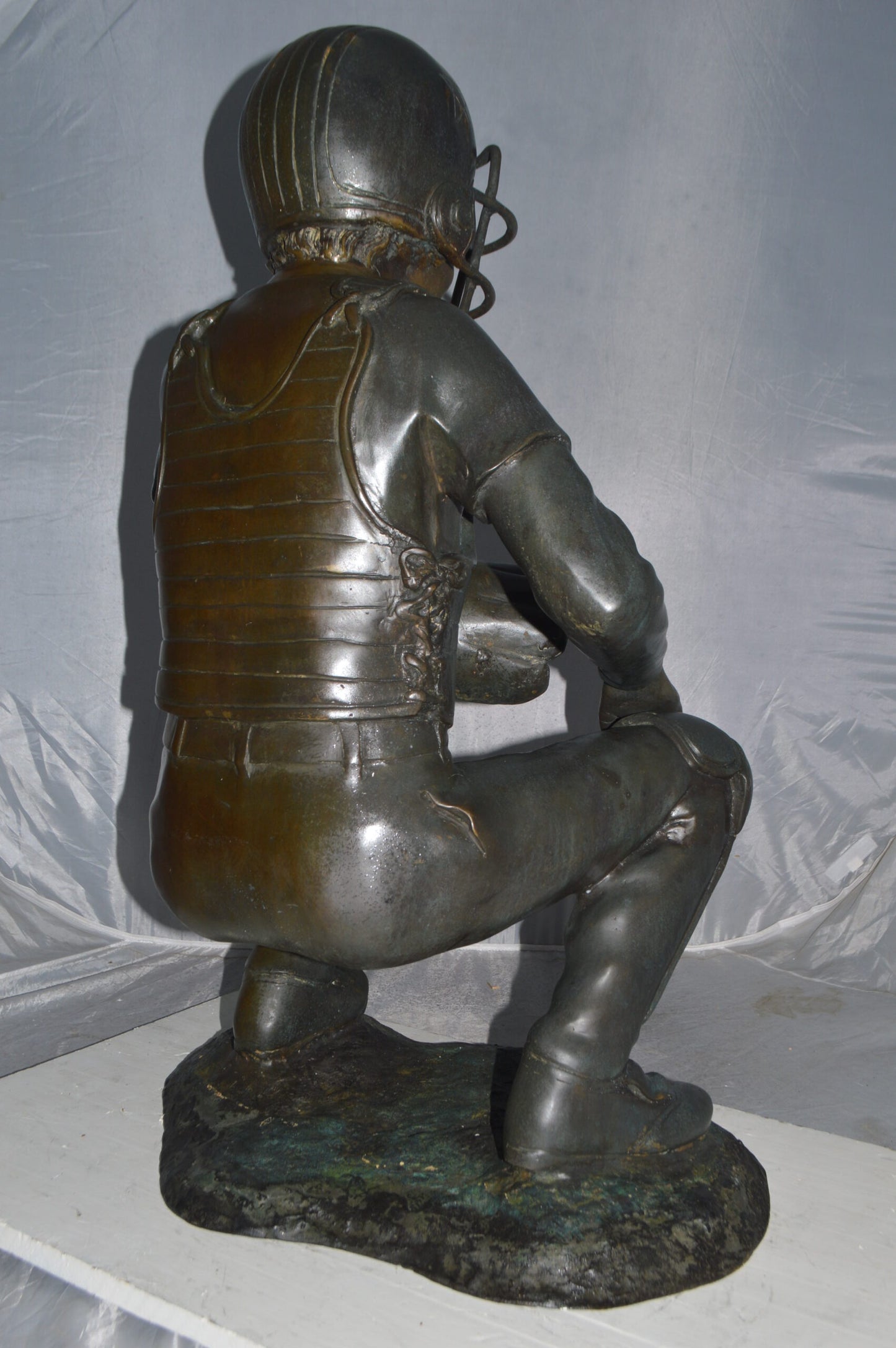 Baseball Catcher Bronze Statue -  Size: 24"L x 16"W x 36"H.