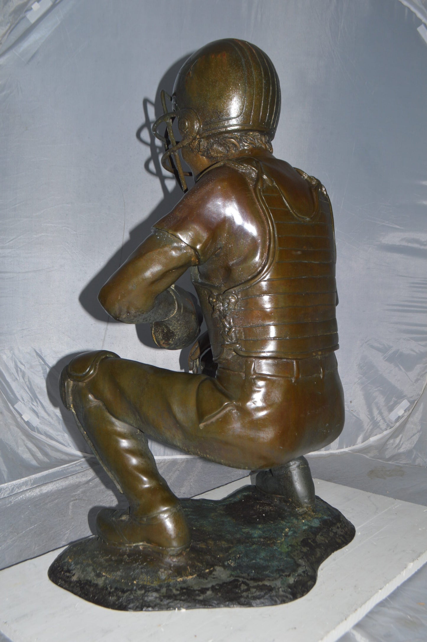 Baseball Catcher Bronze Statue -  Size: 24"L x 16"W x 36"H.