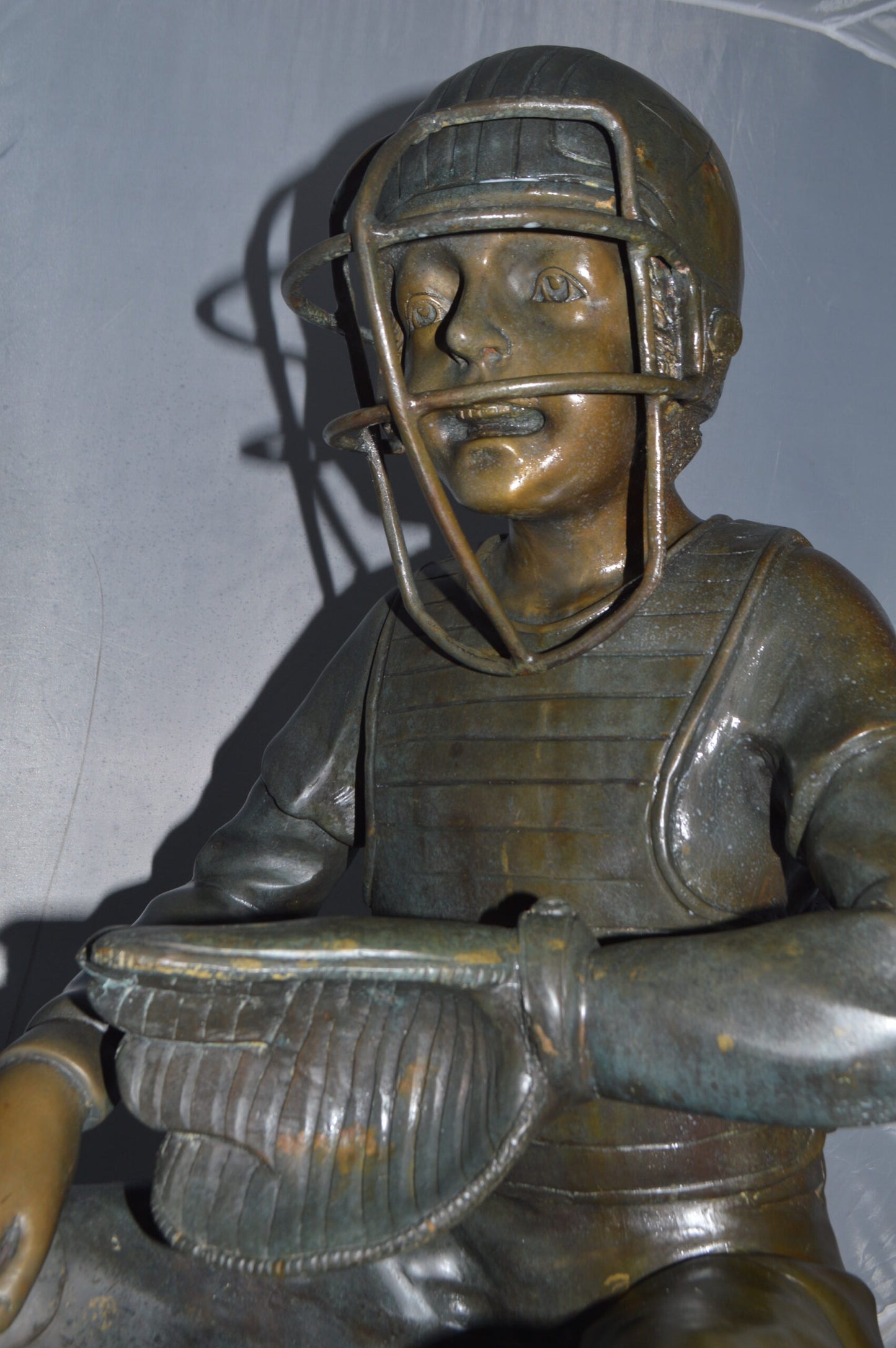 Baseball Catcher Bronze Statue - Size: 24"L x 16"W x 36"H.