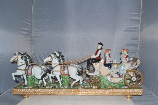 Porcelain Carriage with 4 young Girls Drinking Tea - Size: 41"L x 10"W x 18"H.