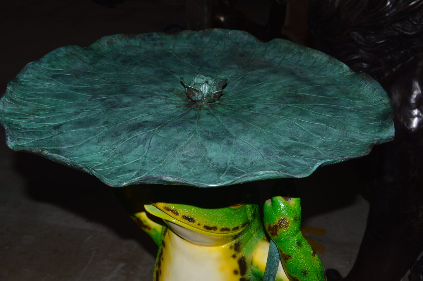 Frog with Umbrella Colored Fountain Bronze Statue -  Size: 22"L x 22"W x 43"H.