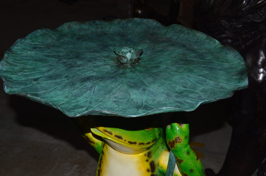 Frog with Umbrella Colored Fountain Bronze Statue -  Size: 22"L x 22"W x 43"H.