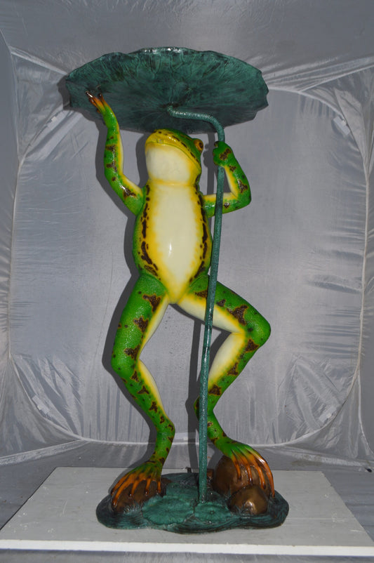 Frog with Umbrella Colored Fountain Bronze Statue -  Size: 22"L x 22"W x 43"H.