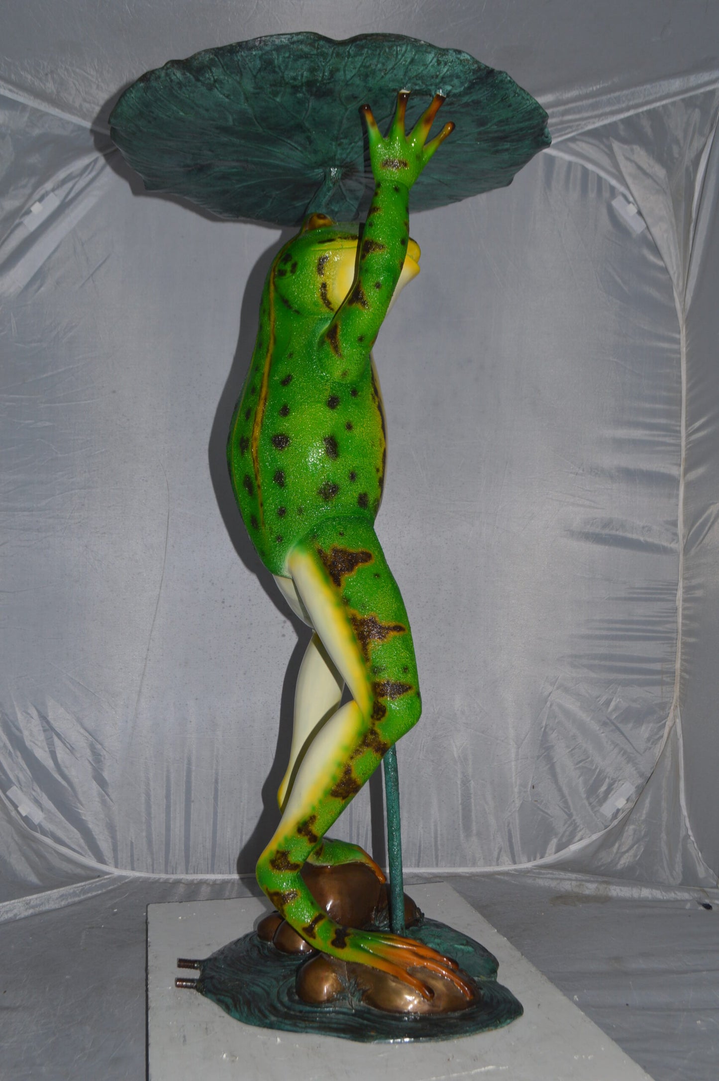 Frog with Umbrella Colored Fountain Bronze Statue -  Size: 22"L x 22"W x 43"H.