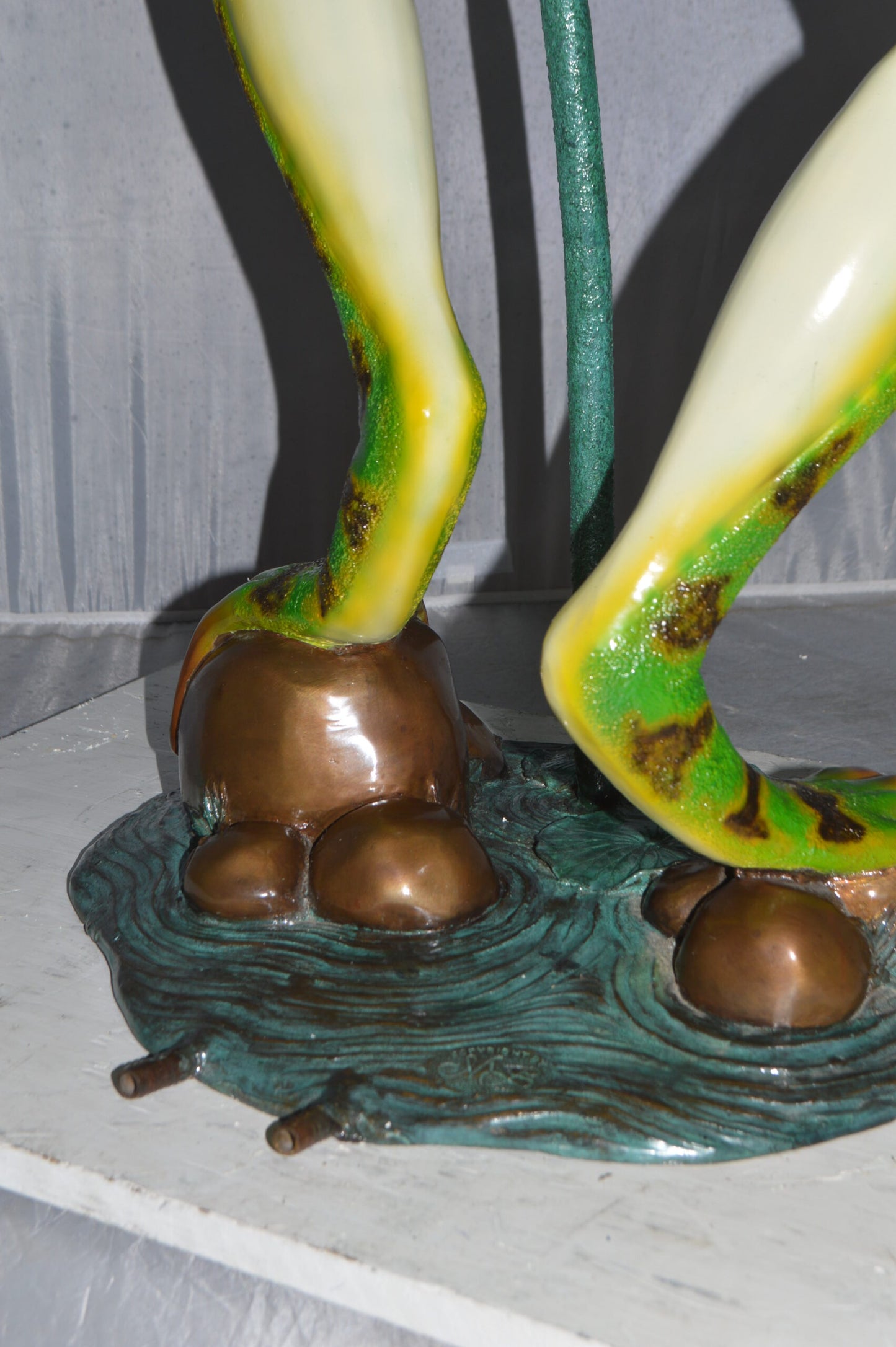 Frog with Umbrella Colored Fountain Bronze Statue -  Size: 22"L x 22"W x 43"H.