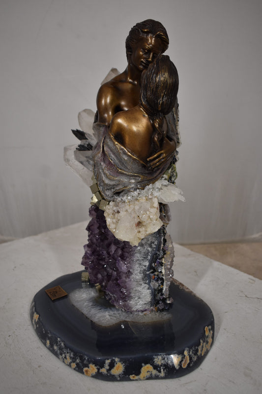 The Kiss Bronze Statue With amethyst stones - Vidal Collection 12" x 9" x 17"H