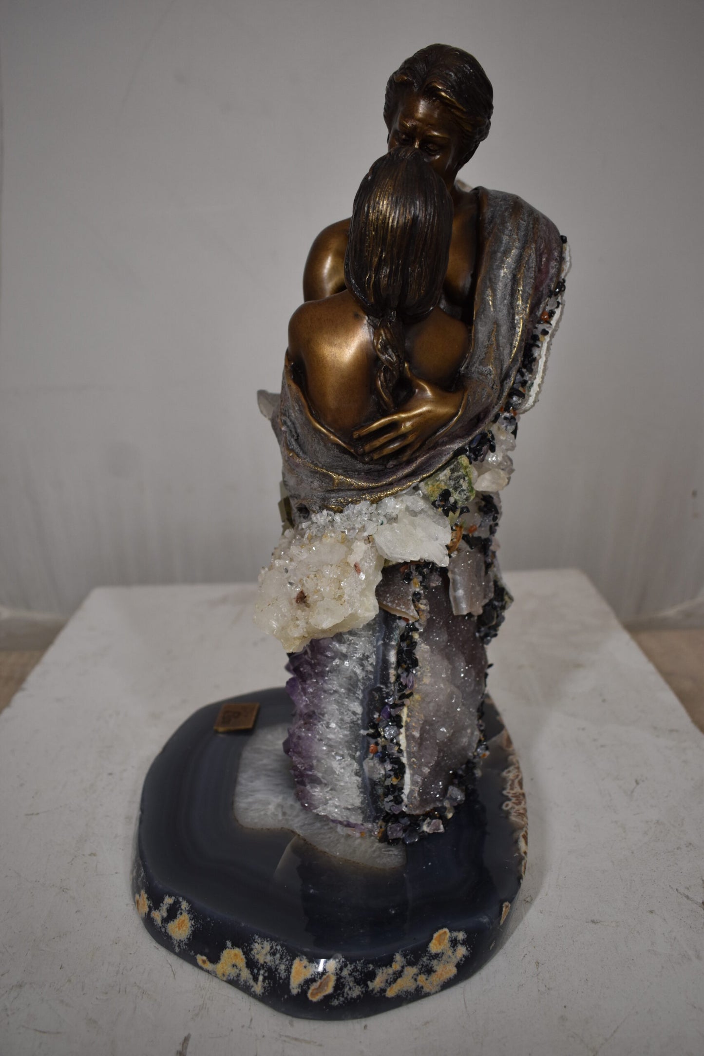 The Kiss Bronze Statue With amethyst stones - Vidal Collection 12" x 9" x 17"H