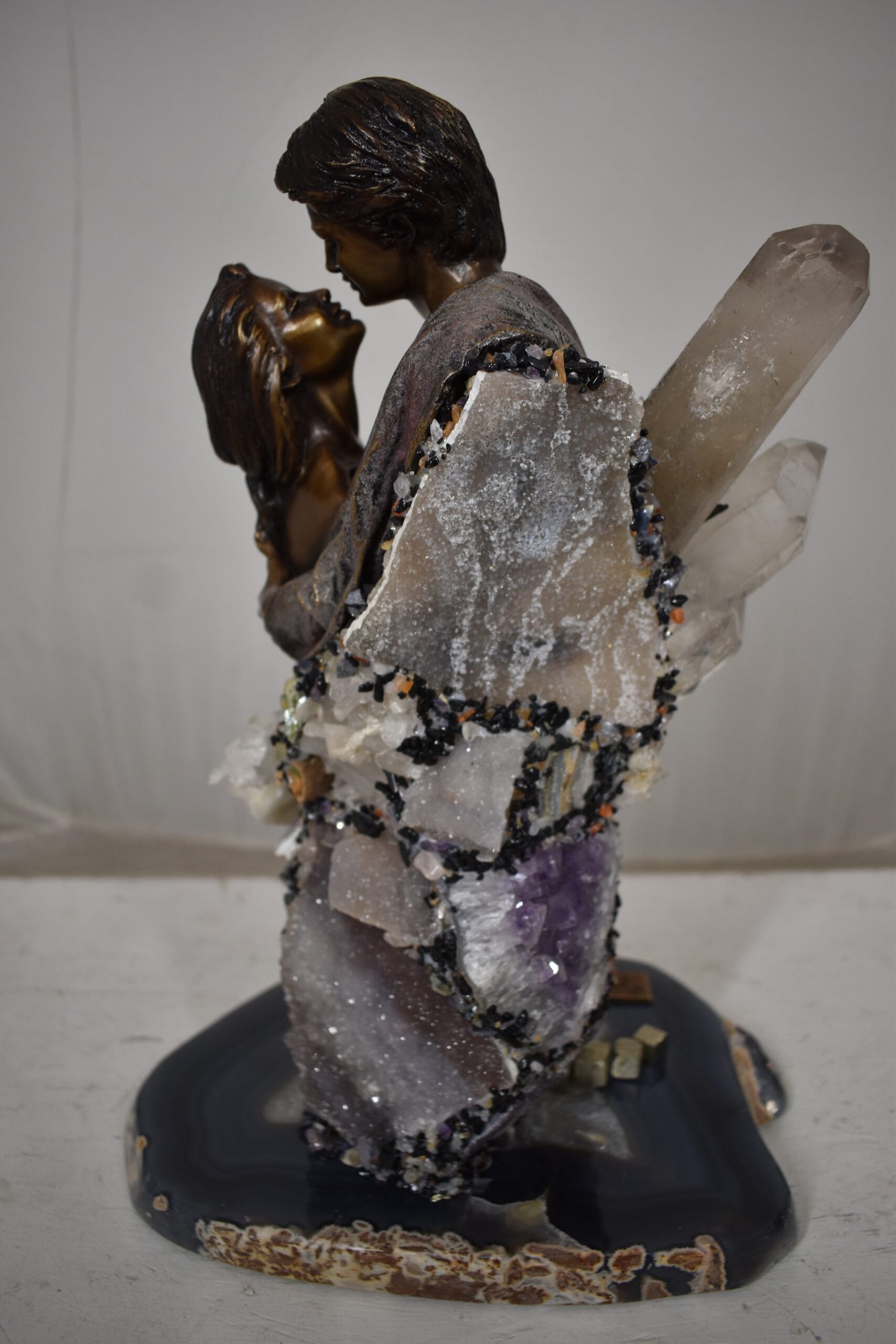 The Kiss Bronze Statue With amethyst stones - Vidal Collection 12" x 9" x 17"H