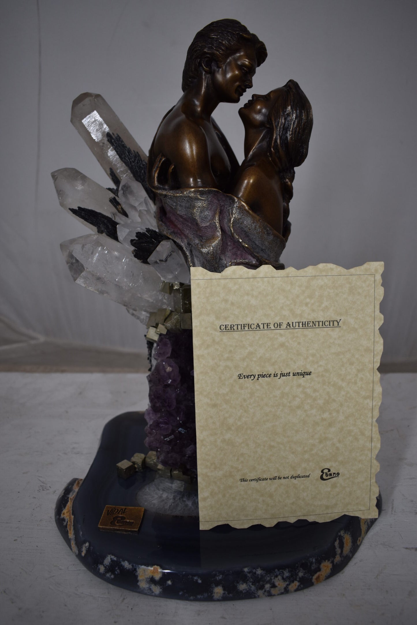 The Kiss Bronze Statue With amethyst stones - Vidal Collection 12" x 9" x 17"H