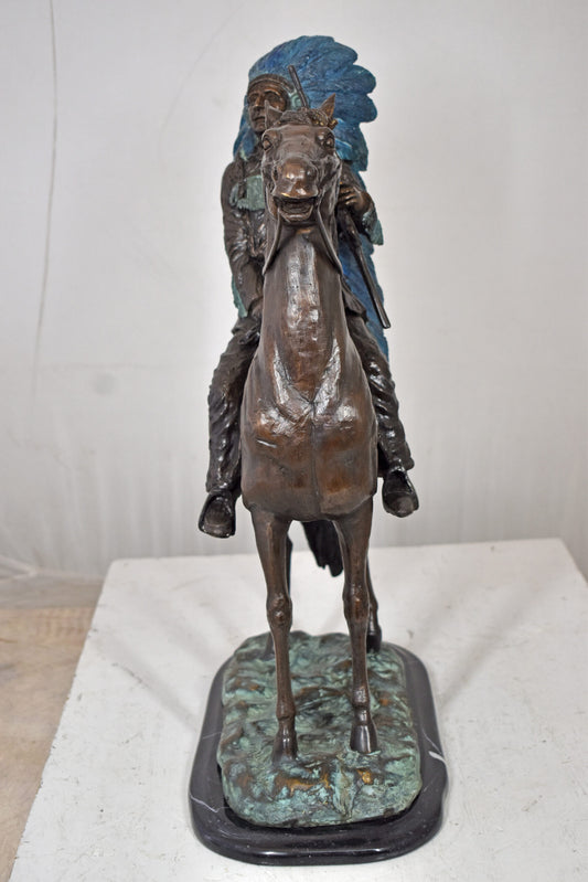 Indian man on his horse Bronze Statue Size: 18" x 8" x 23"H