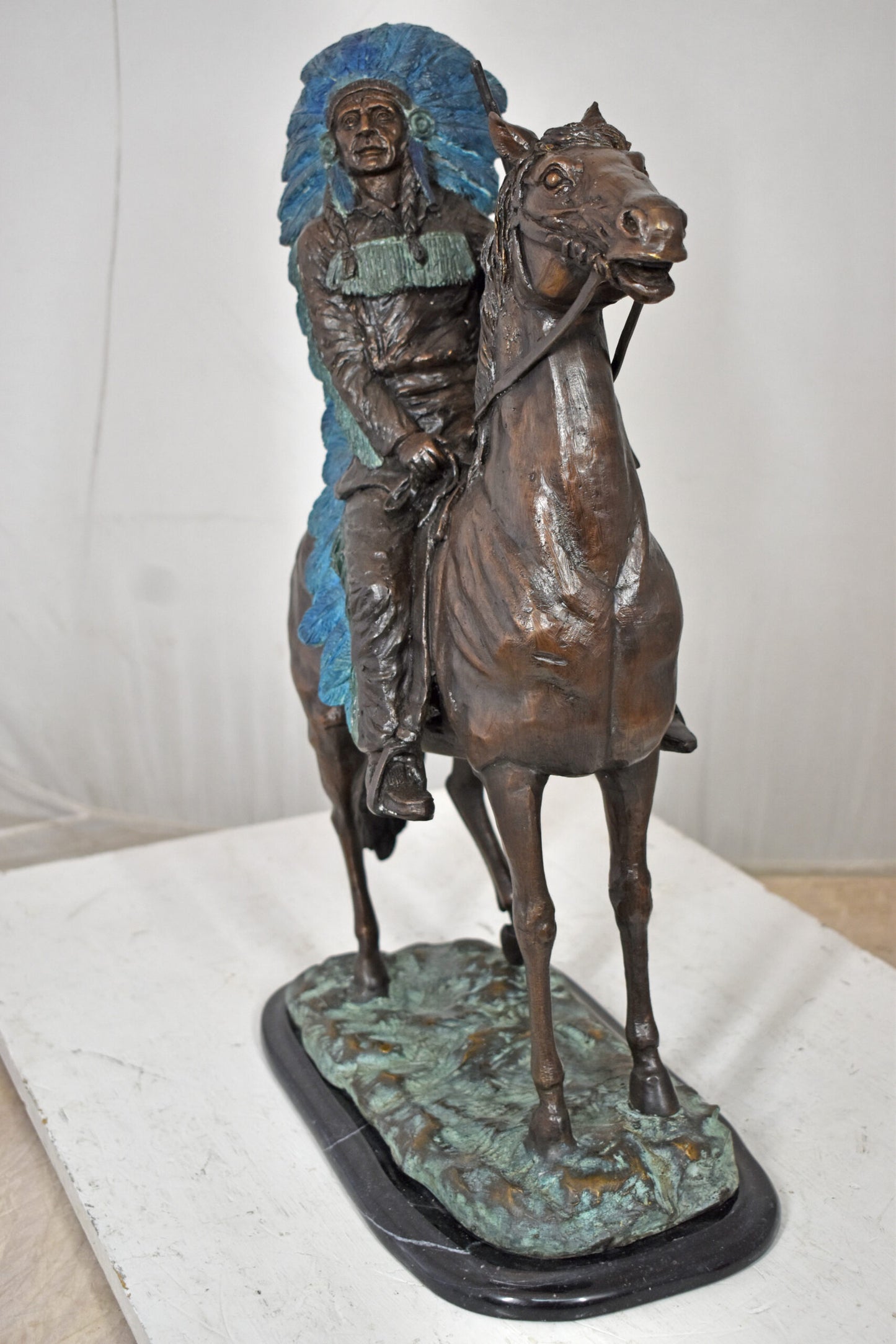 Indian man on his horse Bronze Statue Size: 18" x 8" x 23"H
