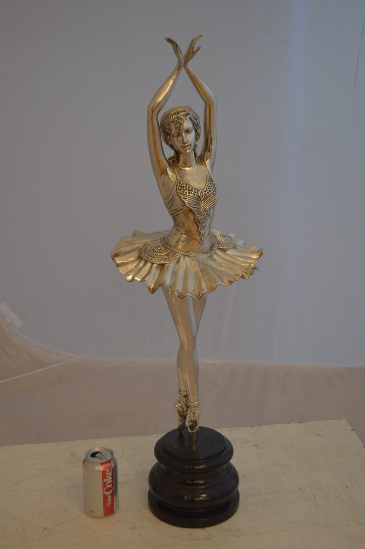 Ballerina Bronze Statue With Silver Finish -  Size: 10"L x 10"W x 35"H.