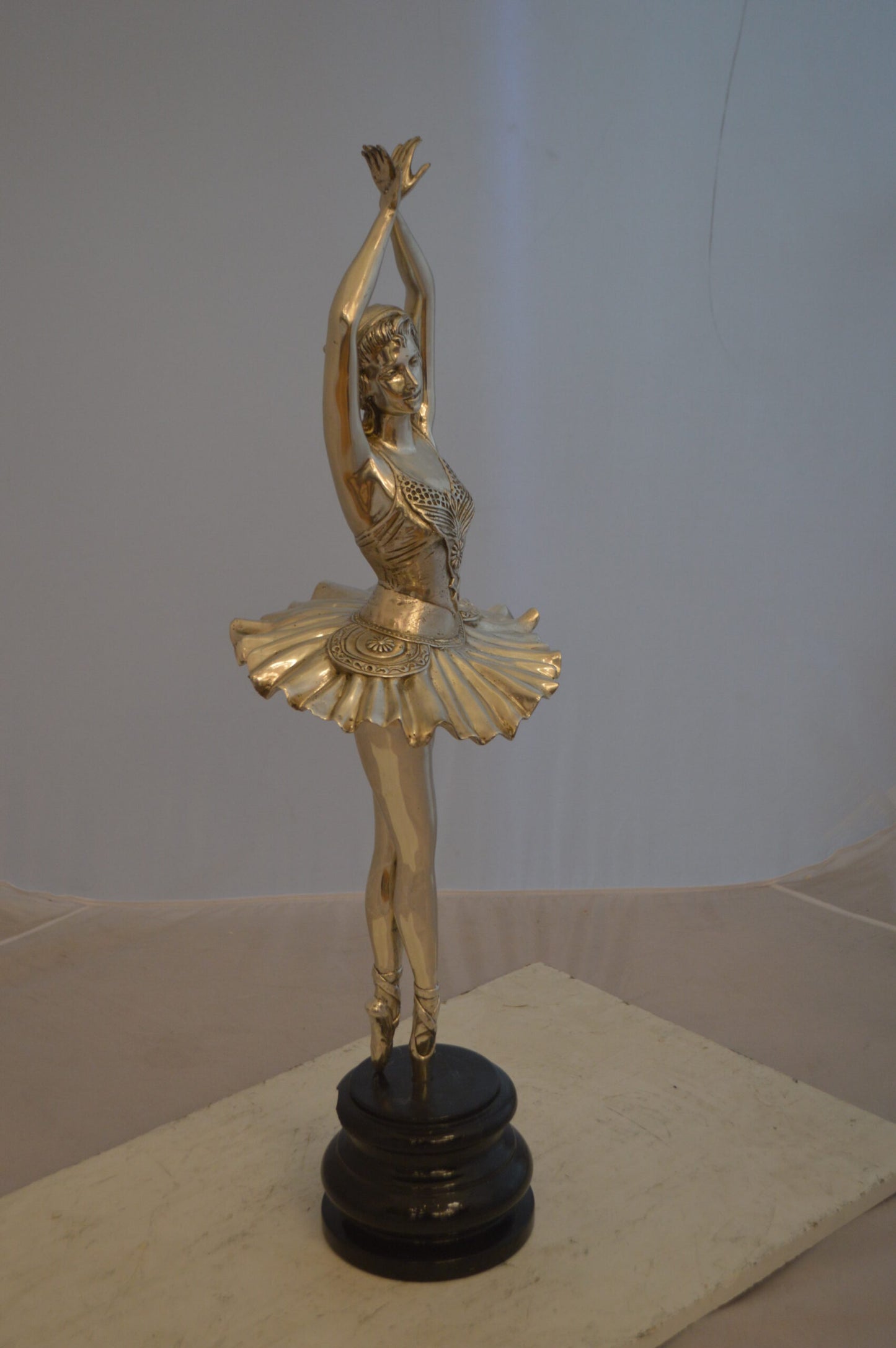Ballerina Bronze Statue With Silver Finish -  Size: 10"L x 10"W x 35"H.
