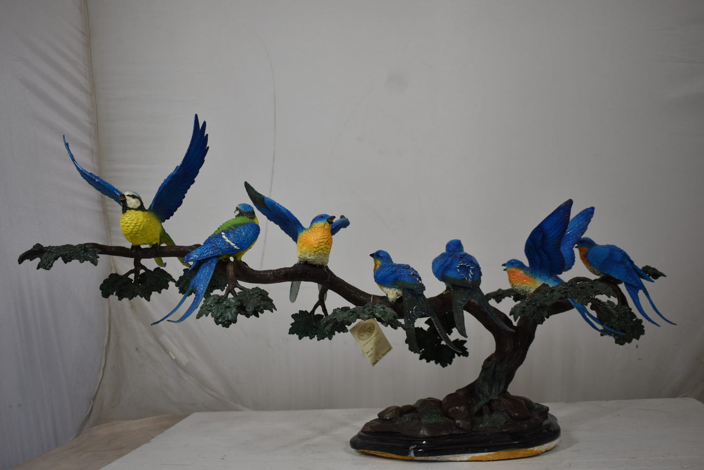 Seven Sparrows Perched on a Tree Branch Bronze Statue Size: 38" x 15" x 18"H