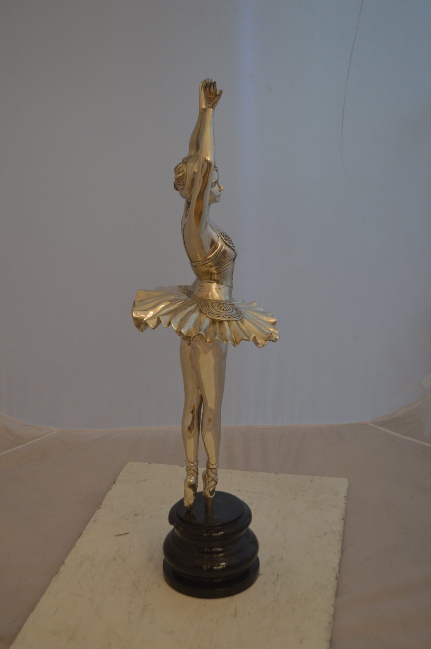 Ballerina Bronze Statue With Silver Finish -  Size: 10"L x 10"W x 35"H.