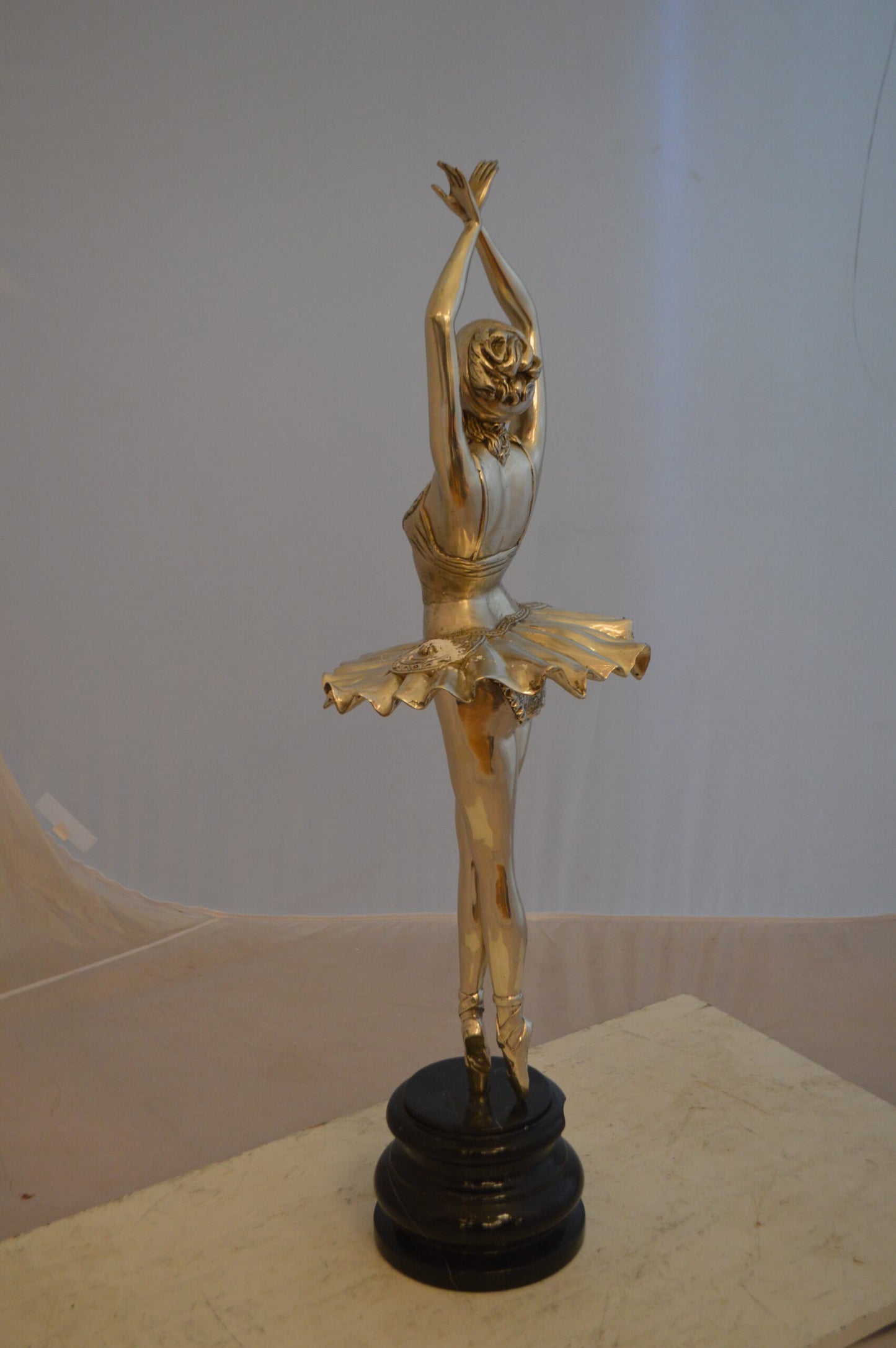 Ballerina Bronze Statue With Silver Finish -  Size: 10"L x 10"W x 35"H.