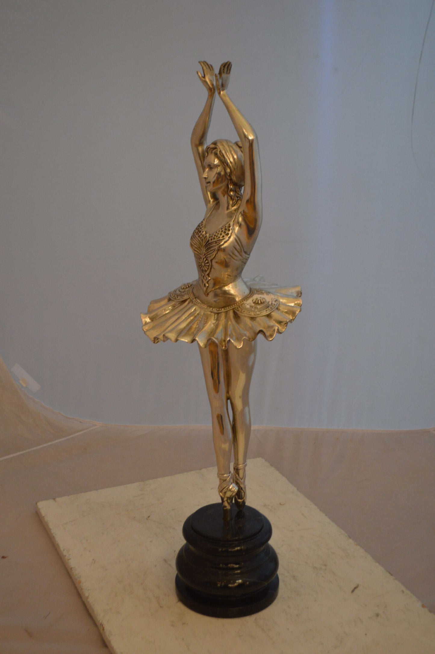 Ballerina Bronze Statue With Silver Finish -  Size: 10"L x 10"W x 35"H.