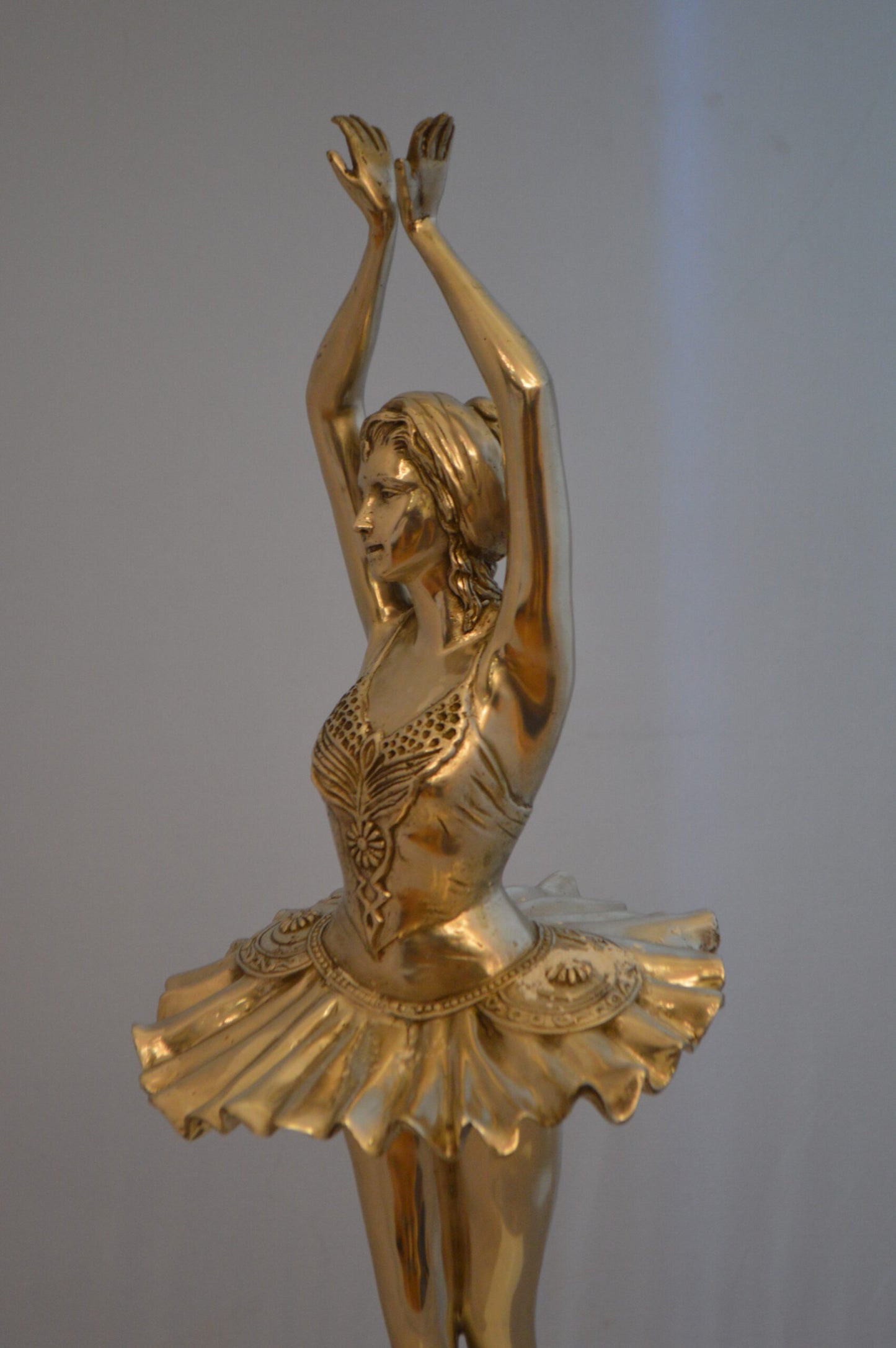 Ballerina Bronze Statue With Silver Finish -  Size: 10"L x 10"W x 35"H.