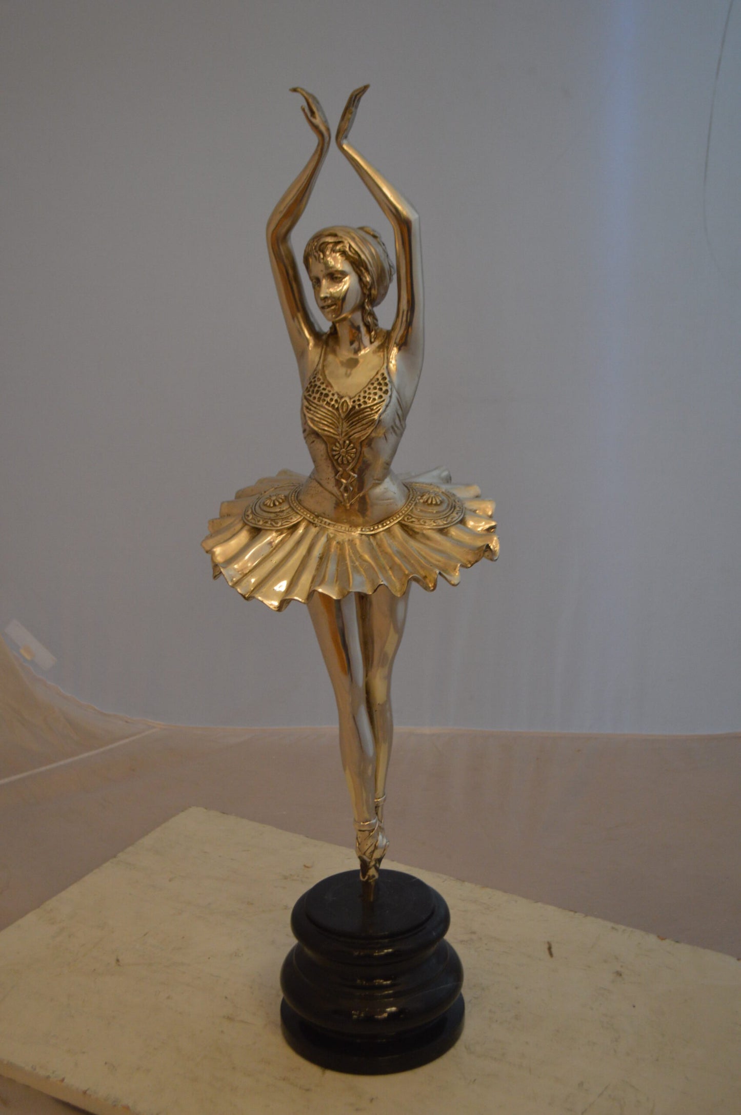 Ballerina Bronze Statue With Silver Finish - Size: 10"L x 10"W x 35"H.