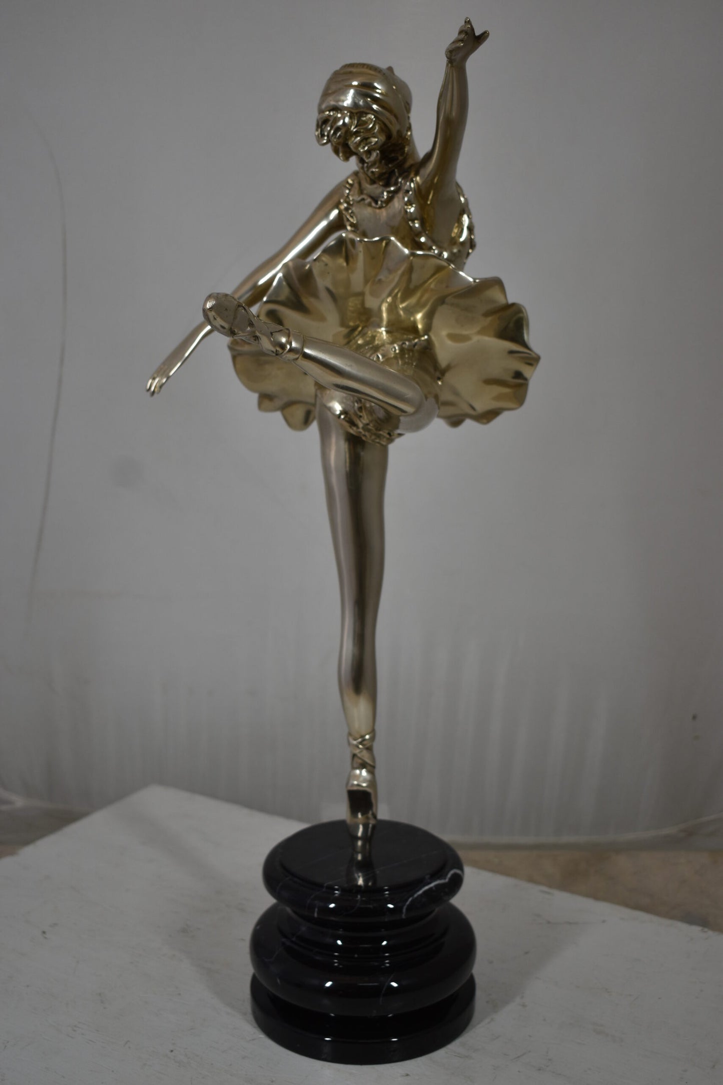 Ballerina Bronze Statue in Silver Finish Size: 14" x 15" x 28"H