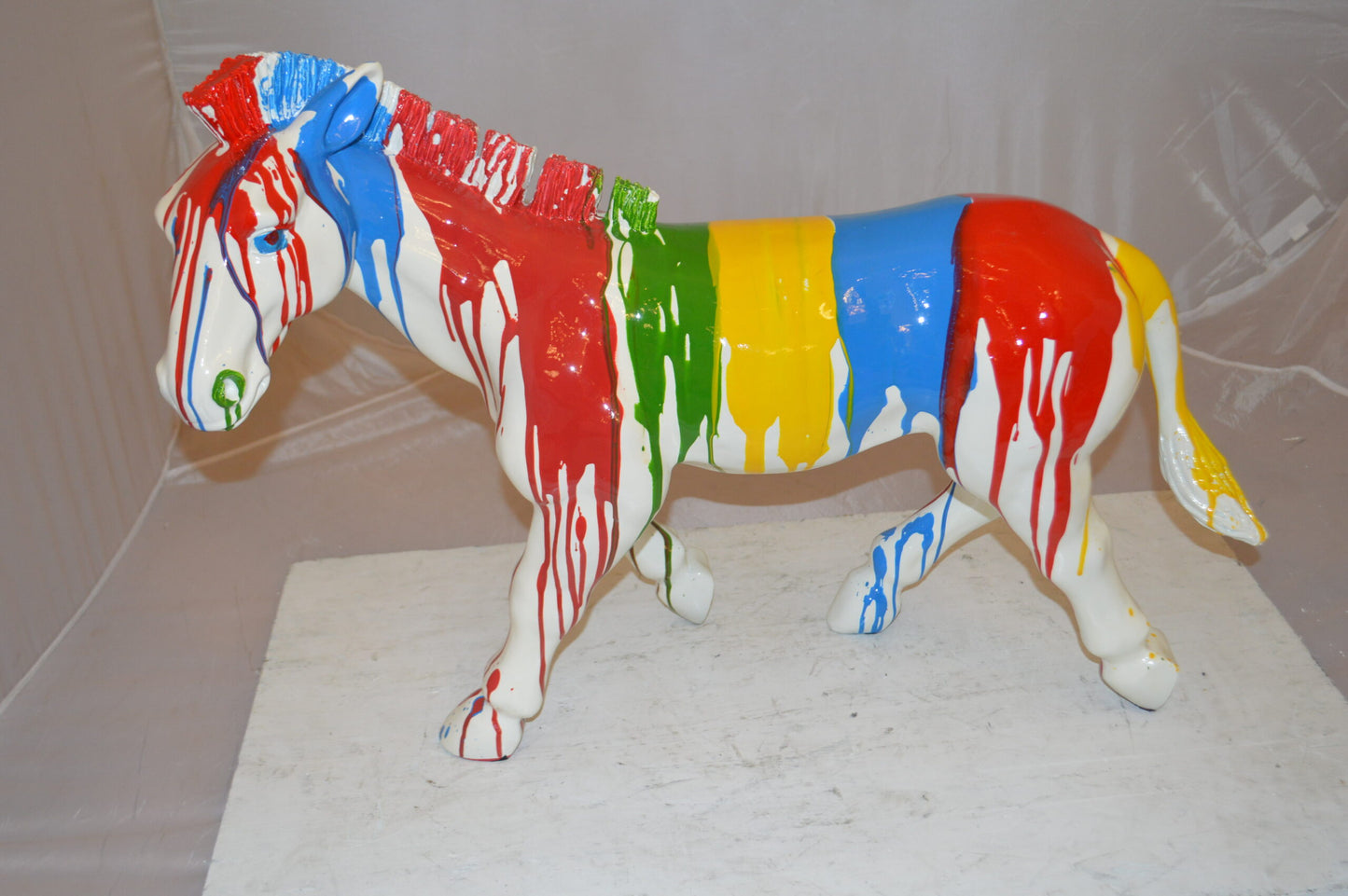 Modern Art Colored Zebra Resin Statue - Size: 29"L x 12"W x 22"H.