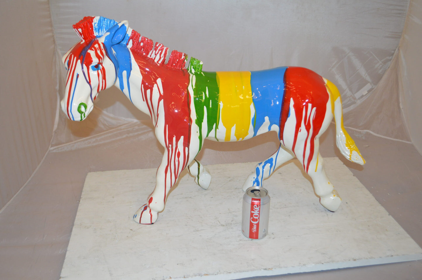 Modern Art Colored Zebra Resin Statue - Size: 29"L x 12"W x 22"H.