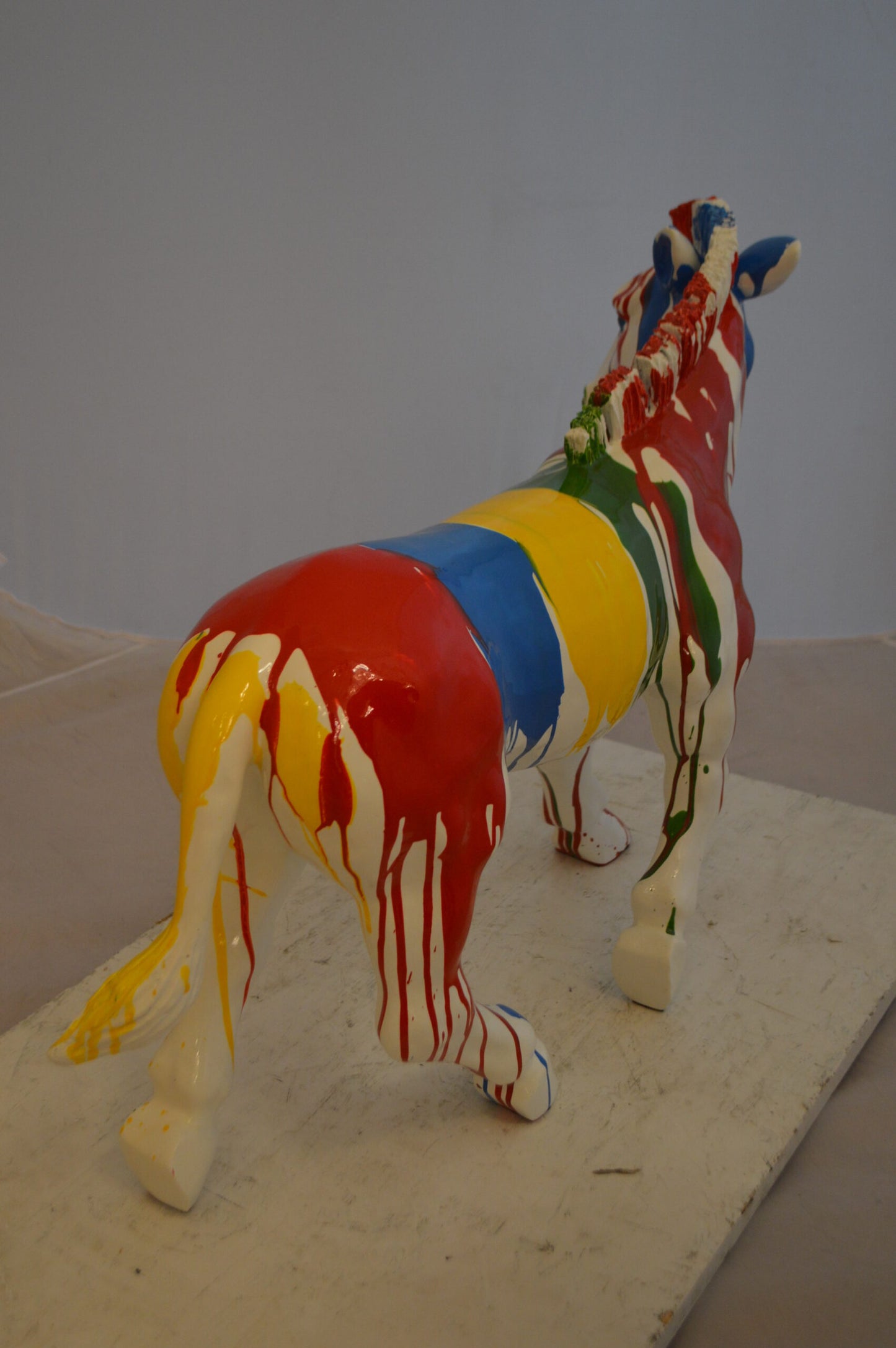 Modern Art Colored Zebra Resin Statue - Size: 29"L x 12"W x 22"H.
