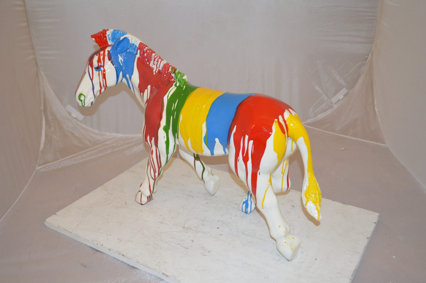 Modern Art Colored Zebra Resin Statue - Size: 29"L x 12"W x 22"H.