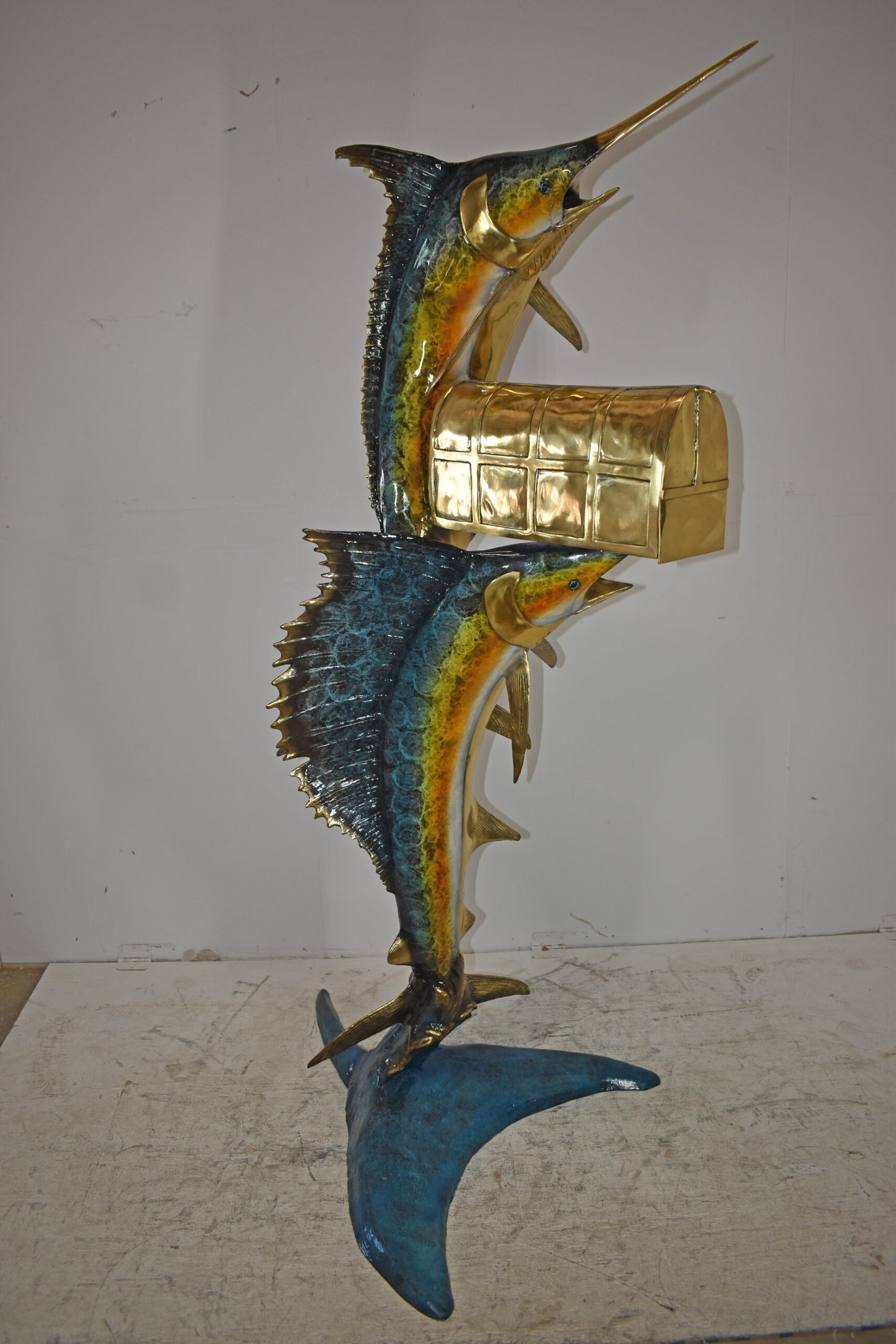 Sailfish and marlin fish Bronze Statue - mailbox Size: 29" x 35" x 77"H