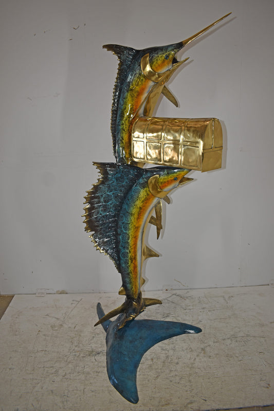 Sailfish and marlin fish Bronze Statue - mailbox Size: 29" x 35" x 77"H