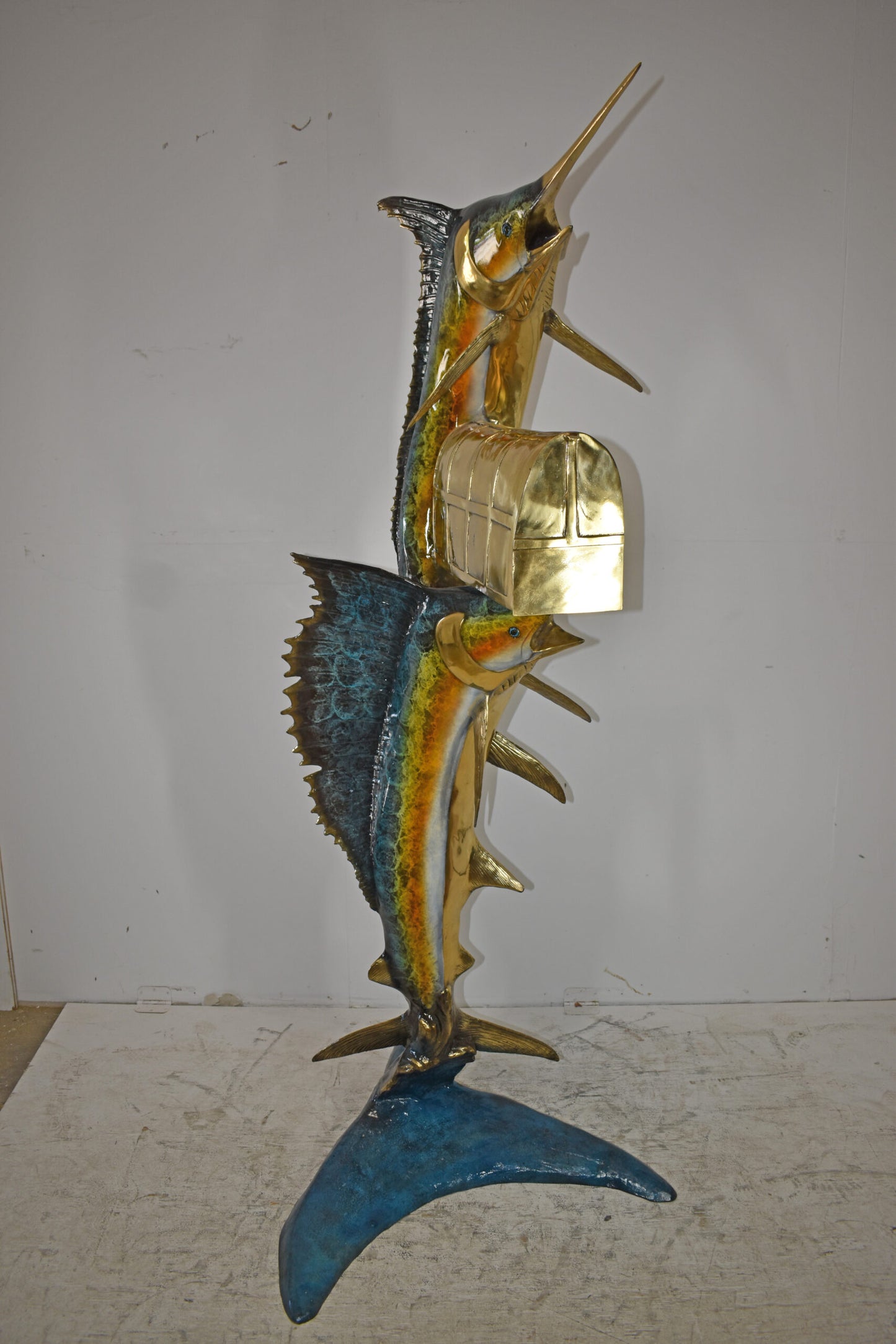 Sailfish and marlin fish Bronze Statue - mailbox Size: 29" x 35" x 77"H