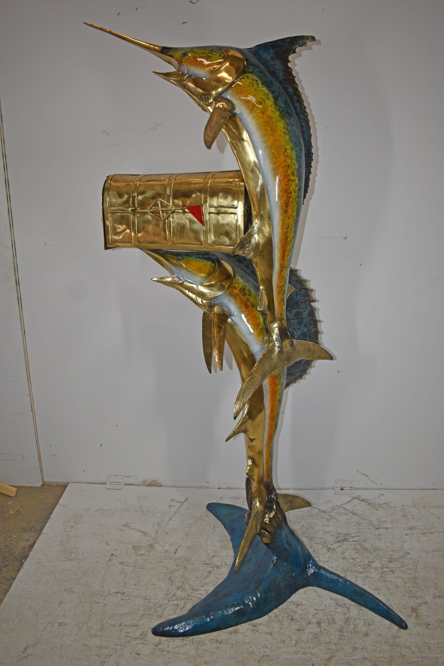 Sailfish and marlin fish Bronze Statue - mailbox Size: 29" x 35" x 77"H