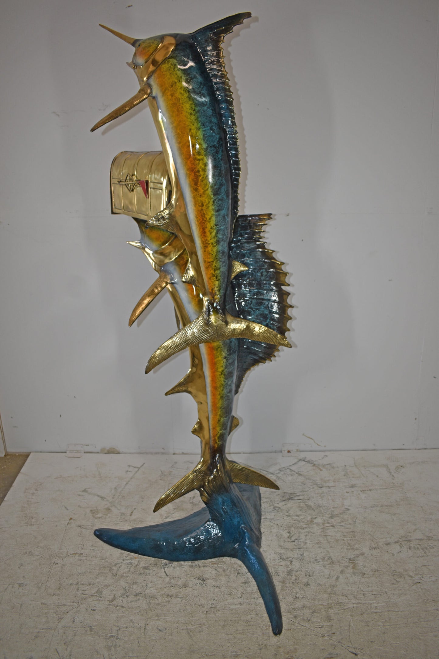 Sailfish and marlin fish Bronze Statue - mailbox Size: 29" x 35" x 77"H