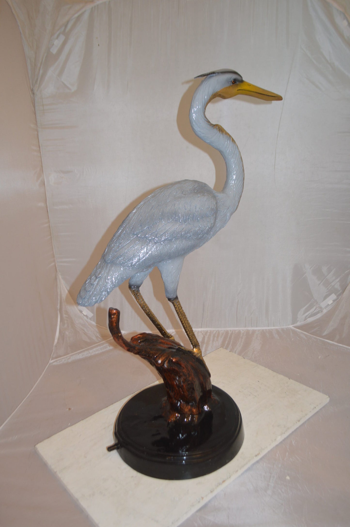 Crane Bronze Statue Fountain - Size: 29"L x 13"W x 42"H.