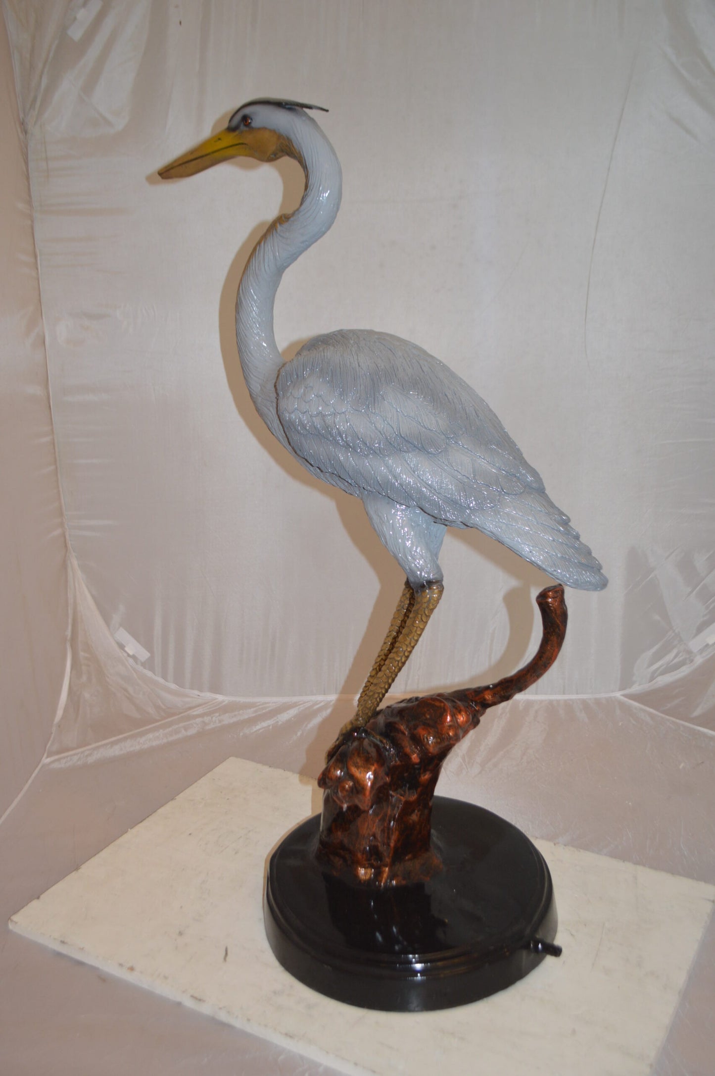Crane Bronze Statue Fountain - Size: 29"L x 13"W x 42"H.