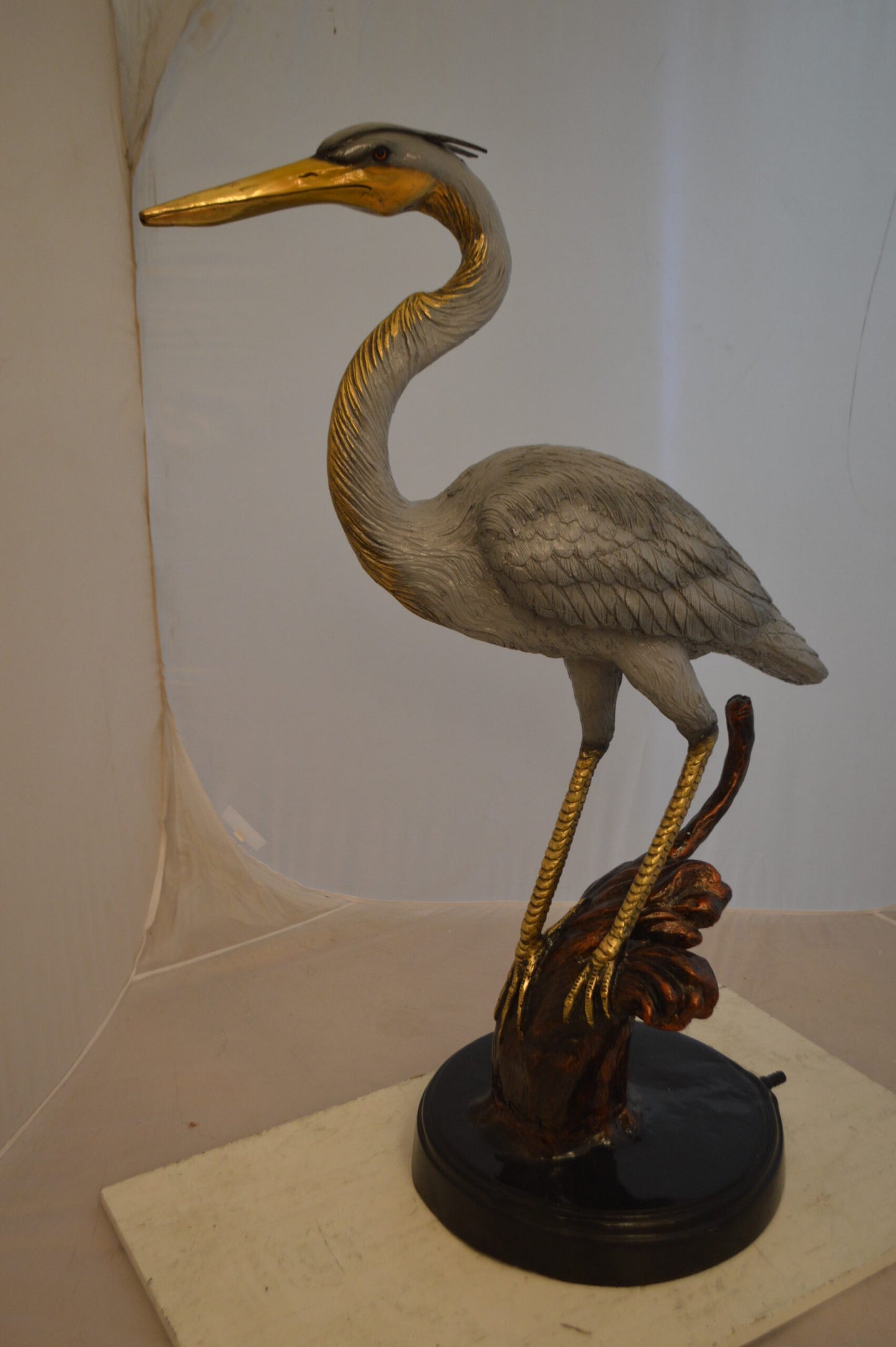 Crane Bronze Statue Fountain - Size: 29"L x 13"W x 42"H.