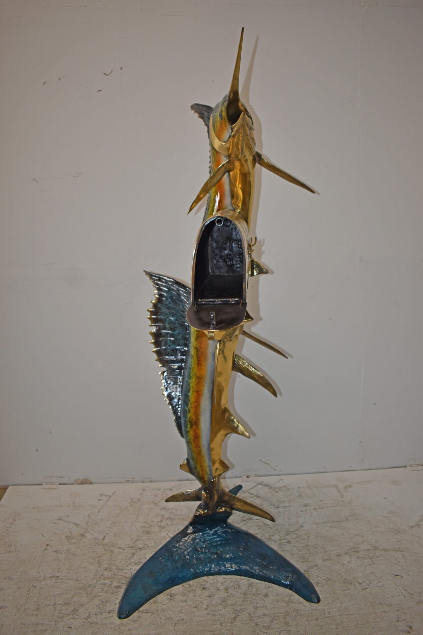 Sailfish and marlin fish Bronze Statue - mailbox Size: 29" x 35" x 77"H