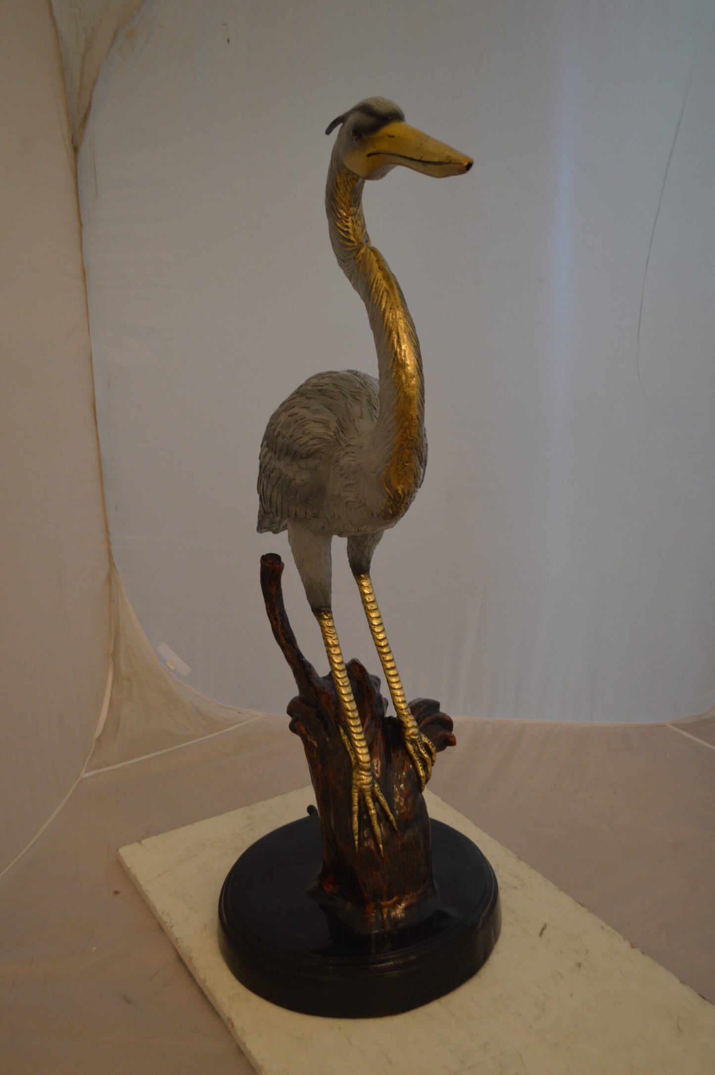 Crane Bronze Statue Fountain - Size: 29"L x 13"W x 42"H.