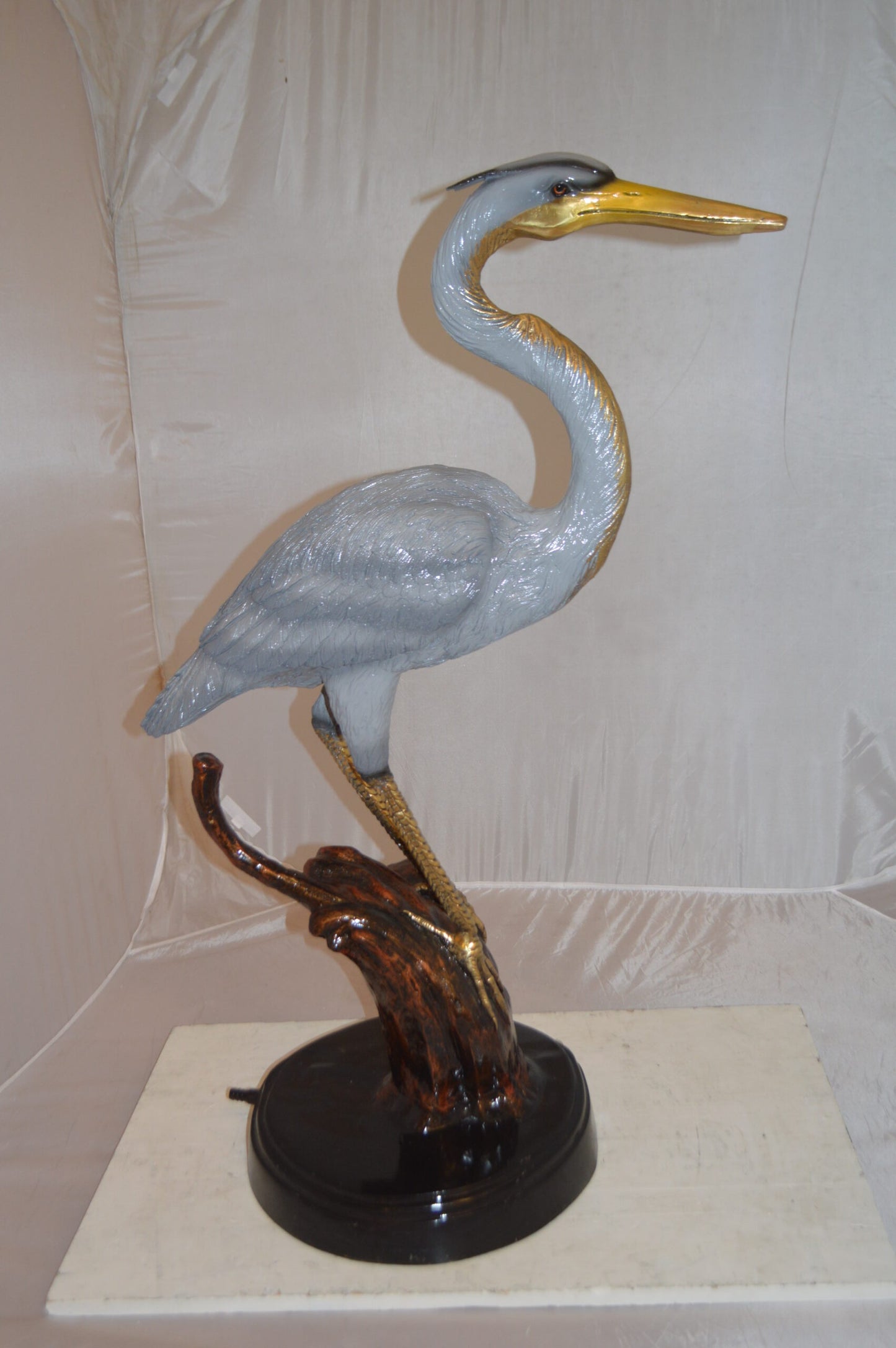 Crane Bronze Statue Fountain - Size: 29"L x 13"W x 42"H.